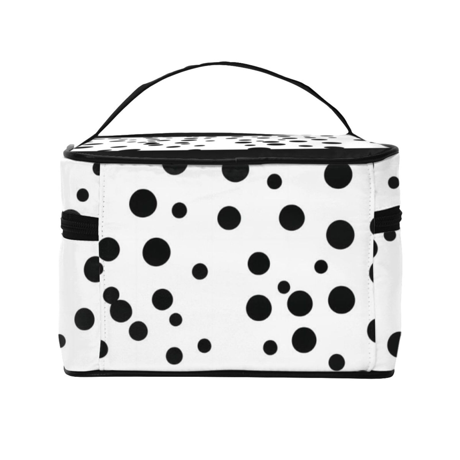 Large Black and White Polka Dot Cosmetic Bag - 9x6.5x6.2 Inch Travel Makeup Organizer for Women | Perfect for Travel, Gym, and Daily Essentials Storage