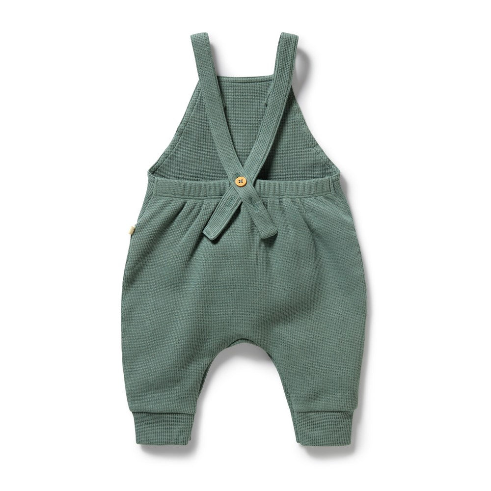 Organic Pine Green Waffle-Knit Overalls for Women - Cozy & Stylish Jumpsuit for Casual Outings, Weekend Wear & Outdoor Adventures