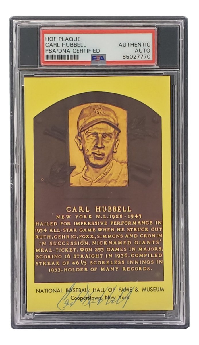 Carl Hubbell Autographed 4x6 New York Giants Hall Of Fame Plaque Card with PSA/DNA Certification 85027770 - Perfect for Baseball Memorabilia Collectors & Sports Fans