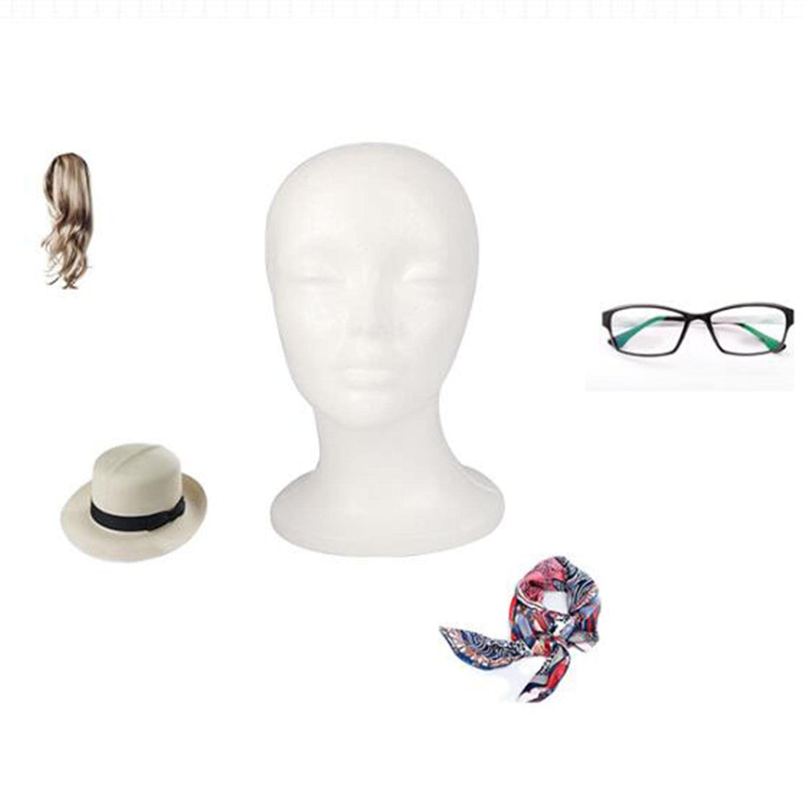 Styrofoam Mannequin Head for Wig Display - White Foam Wig Stand with Adjustable Height for Hairpieces, Hats, Glasses & Headset - Perfect for Salon, Barbershop & Home Hairstyling Practice