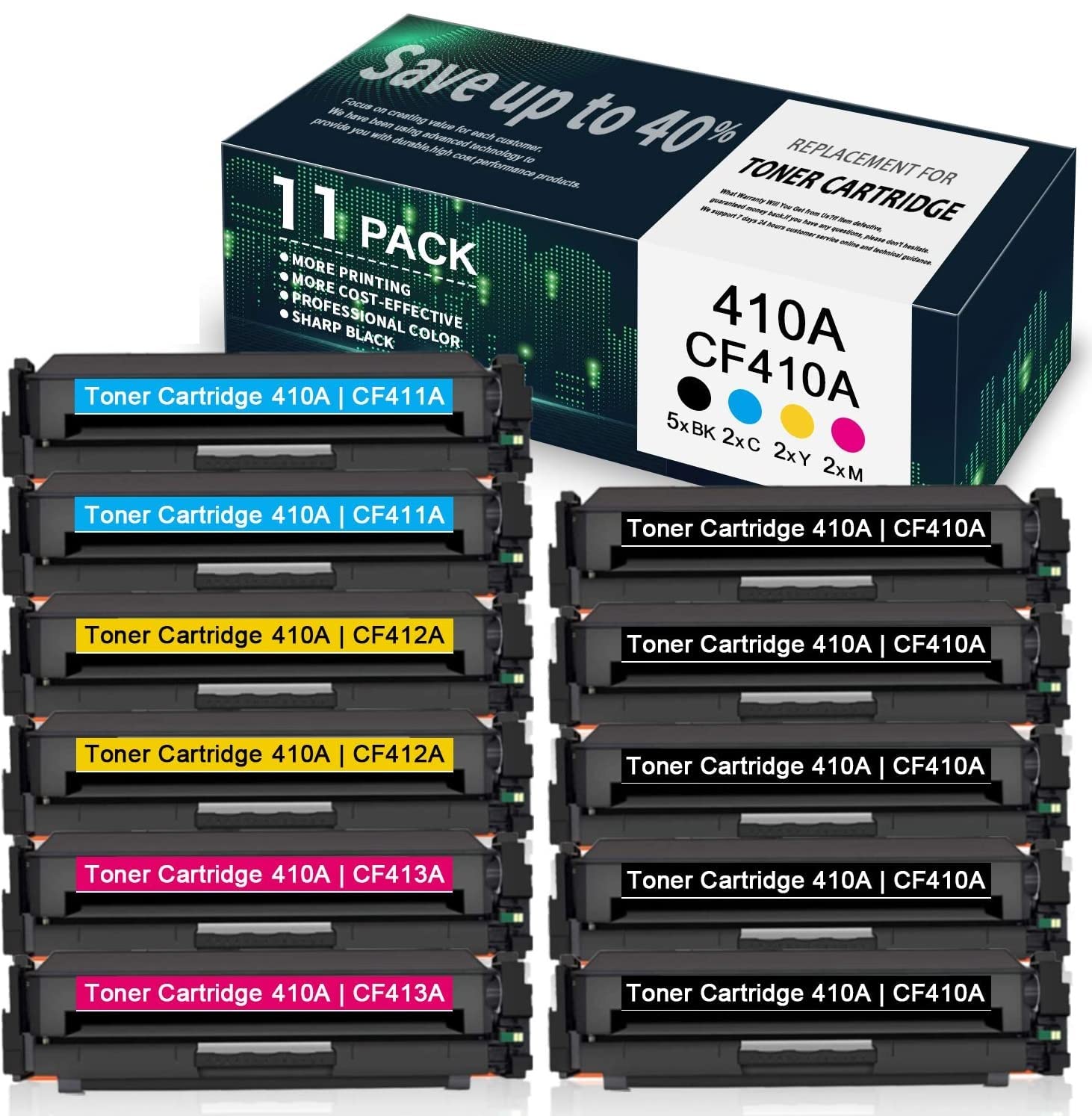 11-Pack HP 410A Toner Cartridge Replacement (5BK/2C/2Y/2M) - Compatible with HP Color Pro MFP M477fdn M477fdw M477fnw M452dn M452dw M452nw Printers - High-Yield Printing for Office & Home Use - by VaserInk