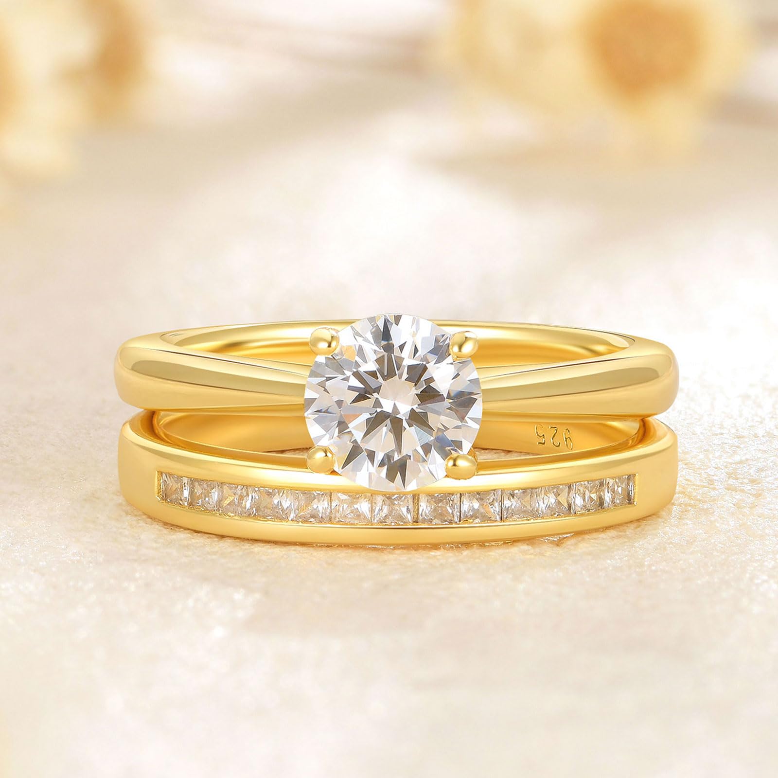 SHELOVES Sterling Silver Engagement Ring & Wedding Band Set with Round CZ Cubic Zirconia (Size 4.5-13) - Elegant Bridal Jewelry for Proposals, Anniversaries & Special Occasions