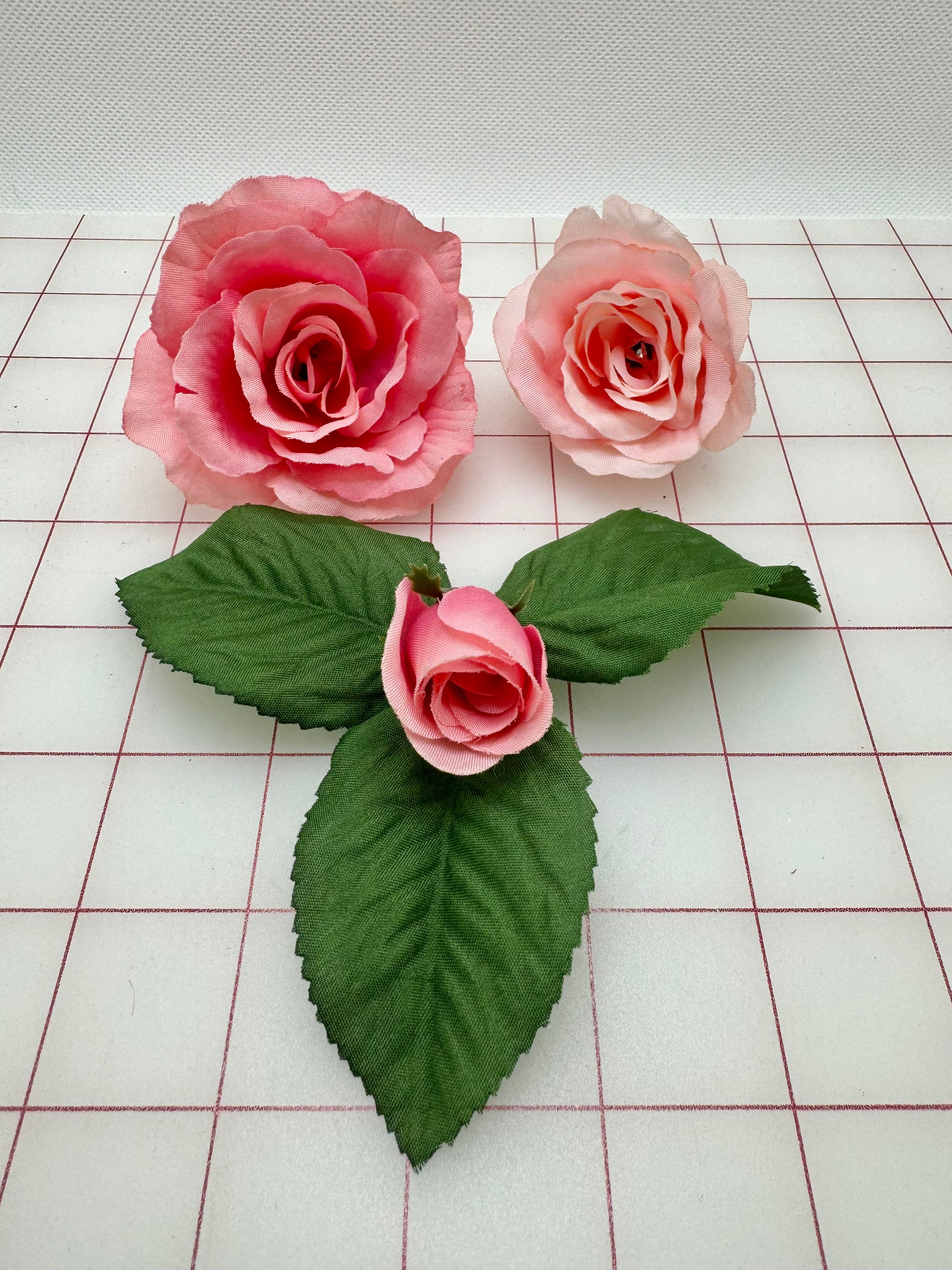 Pink and Green Artificial Roses with Leaves - Realistic Silk Flowers for Home Decor, Wedding Centerpieces, and Floral Arrangements