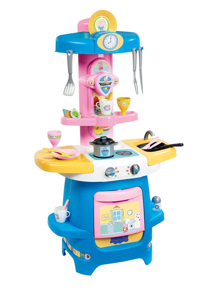 Smoby 310714 Peppa Pig Large Play Kitchen Set with Stove, Oven, Sink & Coffee Machine - 18+ Months Kids Pretend Cooking Toy with Dishes & Accessories - Pink Toddler Kitchen for Imaginative Play & Role-Playing Games