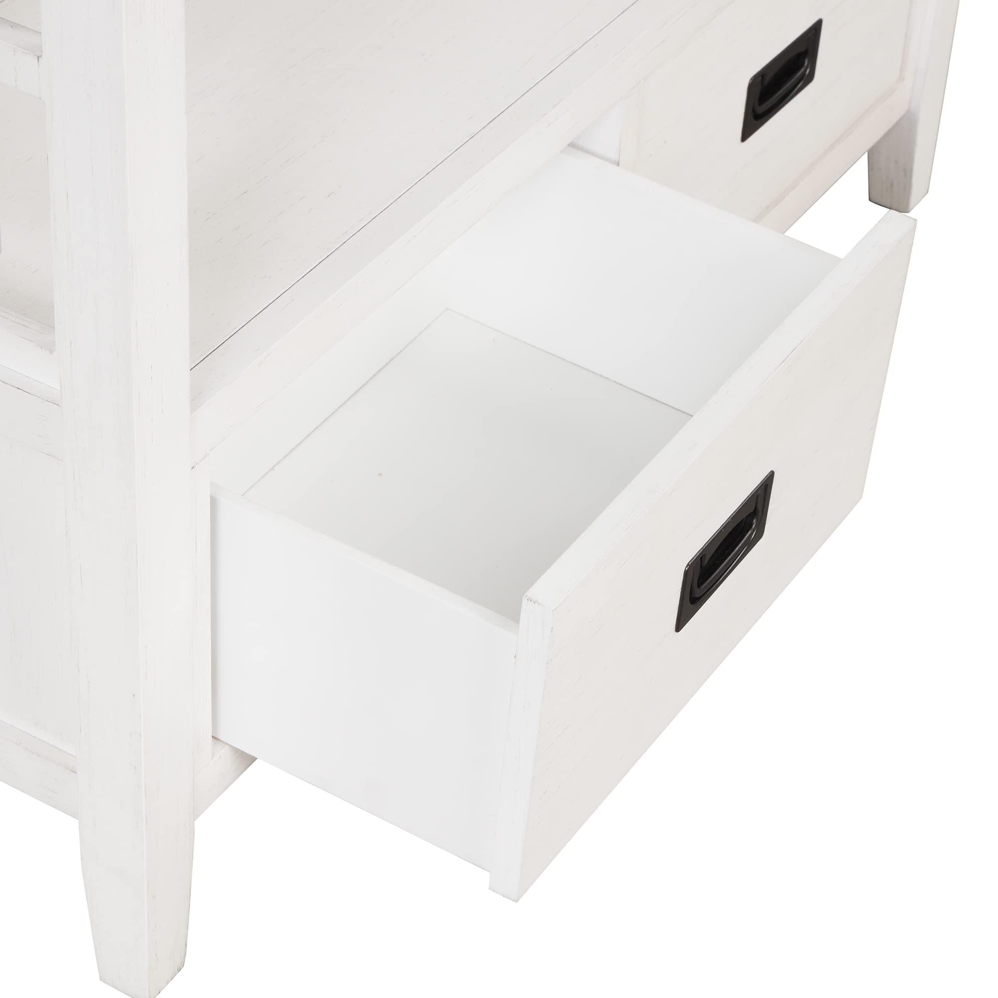 P PURLOVE Wooden Sofa Table Console Table with 4 Storage Drawers & 1 Shelf - Entryway, Living Room, Hallway, Bedroom Furniture - Antique White Finish for Home Decor & Organization
