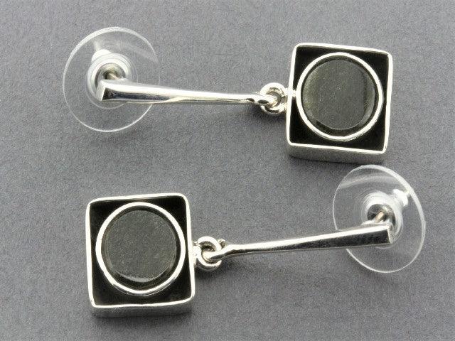 Stylish Framed Stone Circle Earrings in Obsidian - Perfect for Boho Chic & Evening Wear