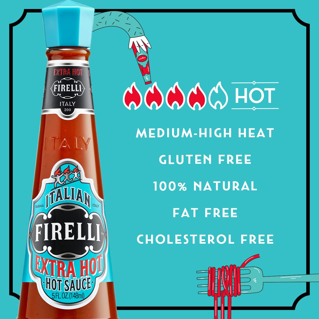 FIRELLI Extra Hot Italian Hot Sauce - 5oz Bottle (Pack of 3) | Gluten Free & Keto Friendly | Made in Italy with Calabrian Chili Peppers | Perfect for Wings, Pizza, Tacos, Pasta & Bloody Marys | Hottest Authentic Italian Hot Sauce
