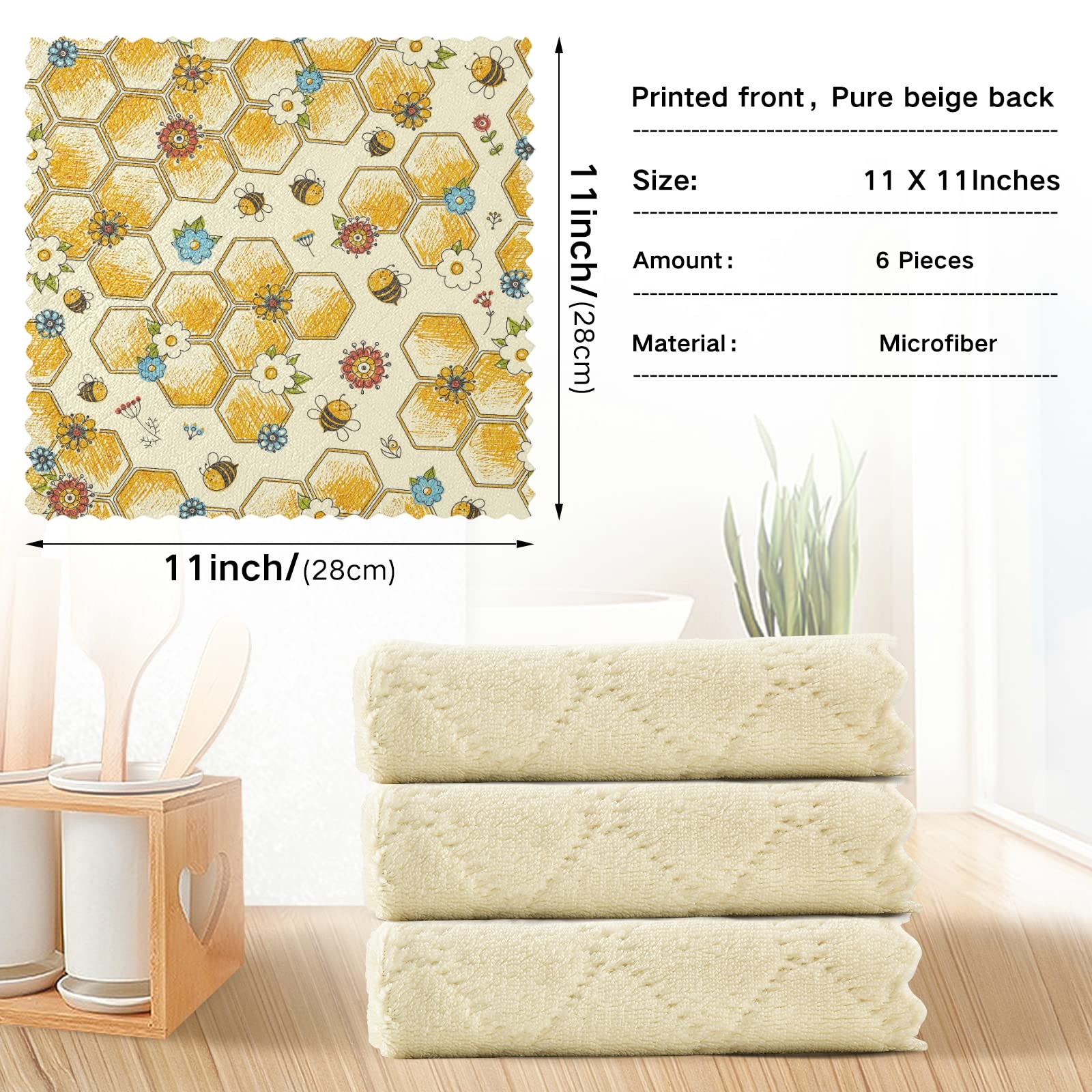 6 Pack Honeycomb Dish Cloths - Super Absorbent & Lint-Free Kitchen Towels Set (11x11 Inch) for Washing Dishes, Cleaning Countertops & Drying Hands - Soft & Durable Cleaning Rags for Home & Restaurant Use