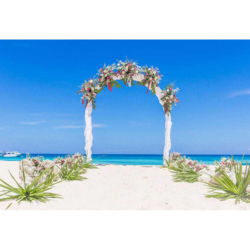 3x4m Outdoor Beach Wedding Photography Backdrop - Waterproof & Windproof Fabric for Beach Weddings, Photo Shoots, Parties & Events (Design 2) - Perfect for Tropical Themes & Summer Celebrations