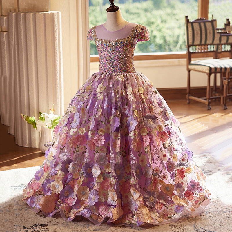 Elegant Purple Floral Sequin Princess Dress for Baby Girls | Toddler Formal Party Gown | Perfect for Birthday, Pageant, Photo Shoot & Special Occasions