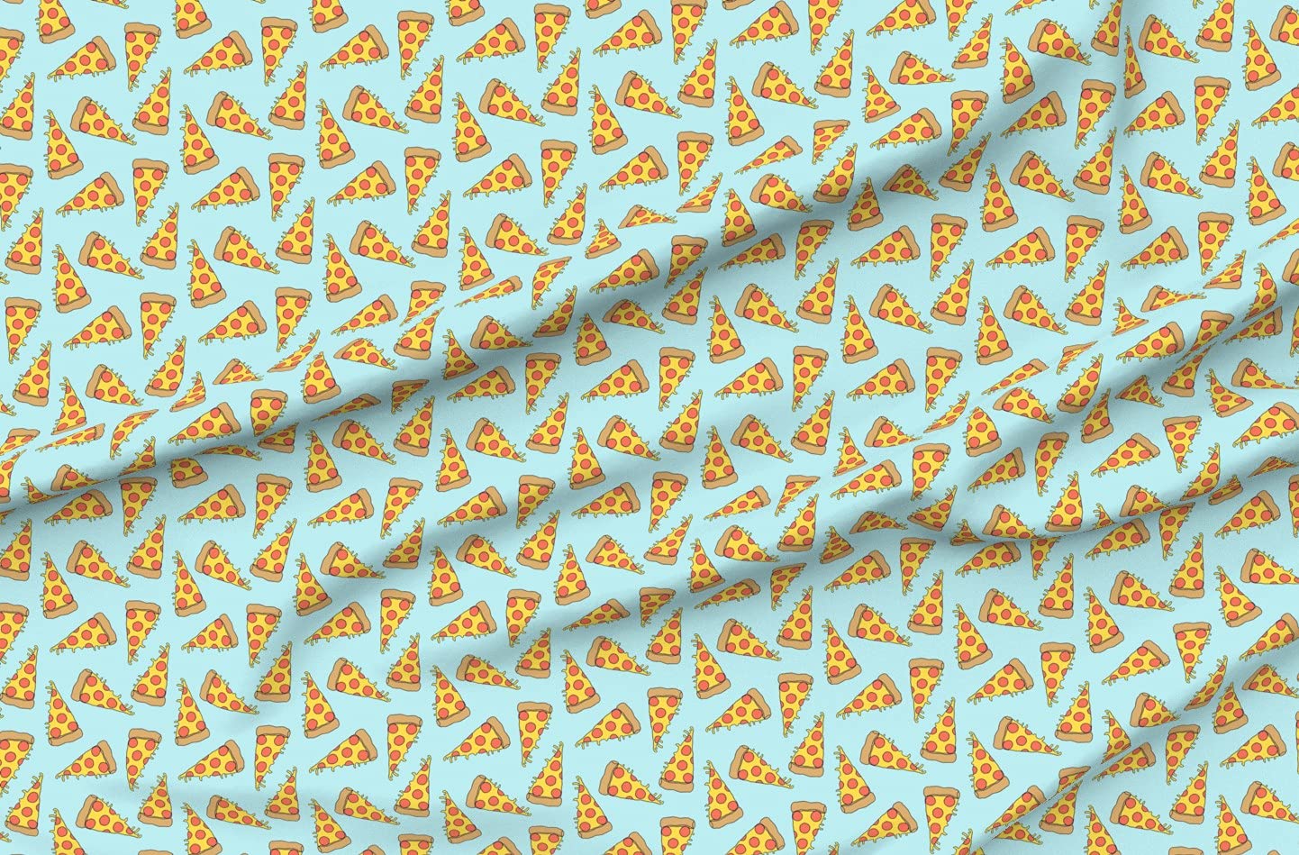 Pizza Print Light Blue Pastel Junk Food 1990s Retro Minky Fabric by The Yard - Soft Plush Material for Baby Blankets, Quilt Backing & DIY Sewing Projects - Perfect for Kids' Room Decor, Themed Parties & Nostalgic Gift Ideas