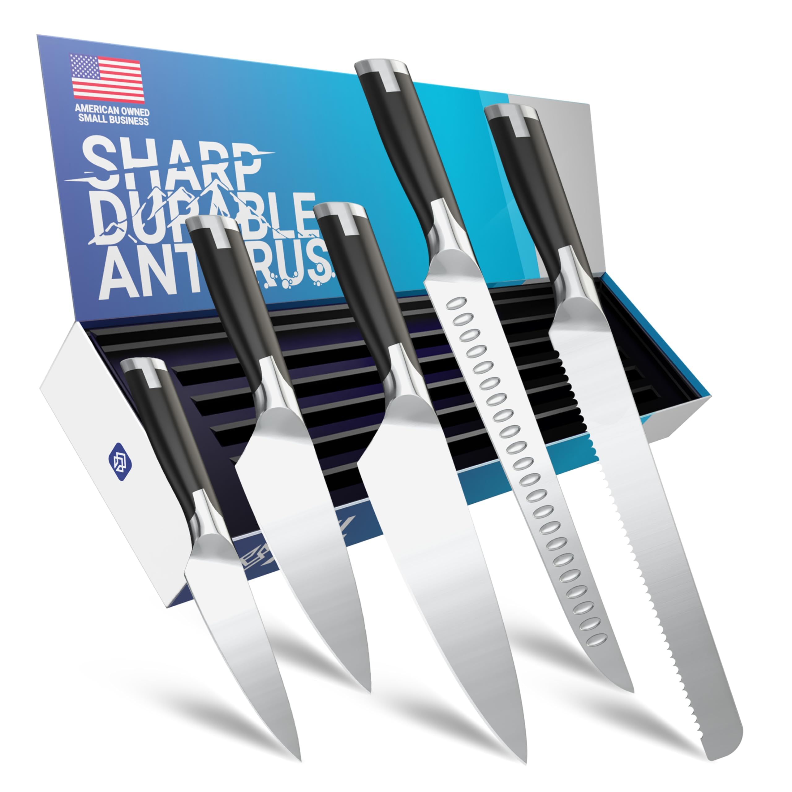 FOXEL 5-Piece Professional Chef Knife Set - Ultra Sharp German High Carbon Stainless Steel Kitchen Knives - Dishwasher Safe & Rust Resistant - Perfect for Home Cooking, Restaurant Use & Culinary Gifts