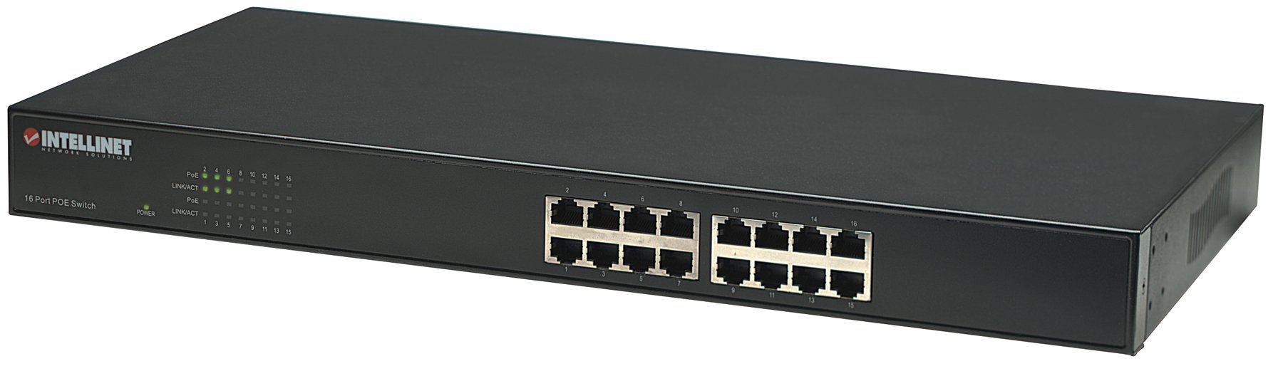 Intellinet 524155 16-Port Fast Ethernet Rackmount PoE Switch | 802.3af Compliant | 150W Power Budget | Ideal for Office Networks, IP Camera Systems & VoIP Phones