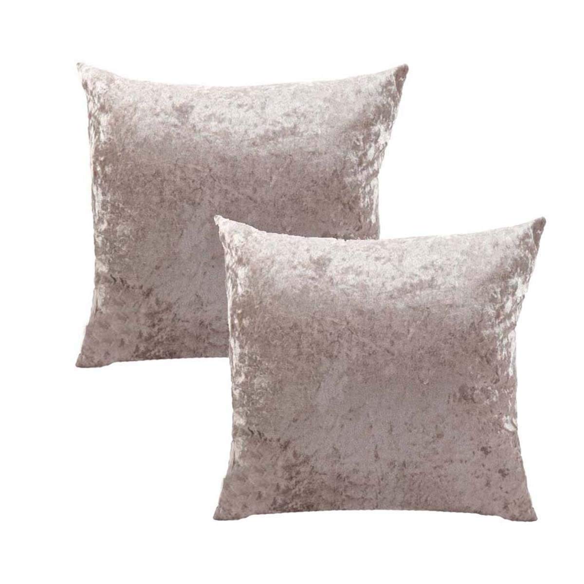 Pack of 2 Crushed Velvet Throw Pillow Covers - 20x20 Inch Soft Square Decorative Cushion Cases for Sofa, Bed & Car - Solid Champagne Color - Home Decor & Comfort Accessories (Perfect for Living Room, Bedroom & Travel)
