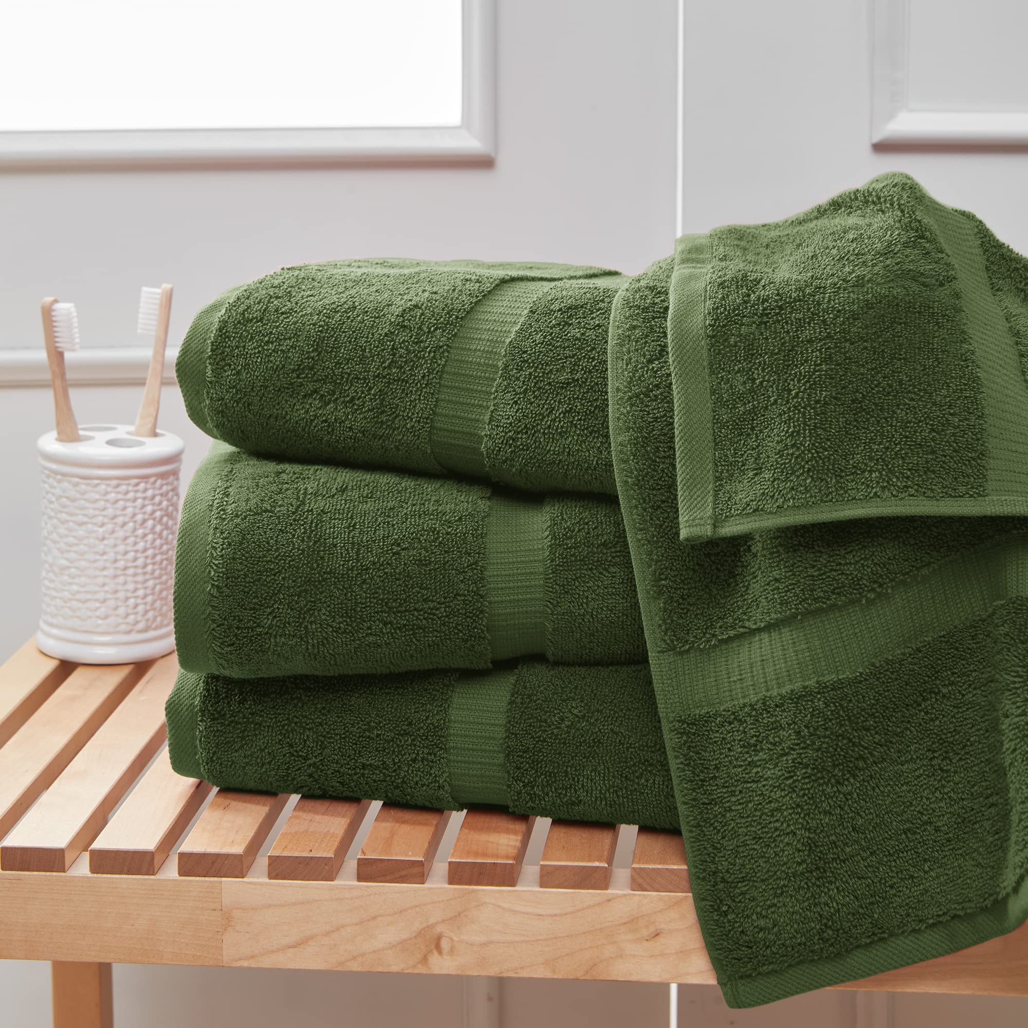 Premium Cotton Turkish Towels - Ultra Soft & Highly Absorbent 8-Piece Bath Towel Set in Moss Green | Luxury Spa, Beach & Home Use