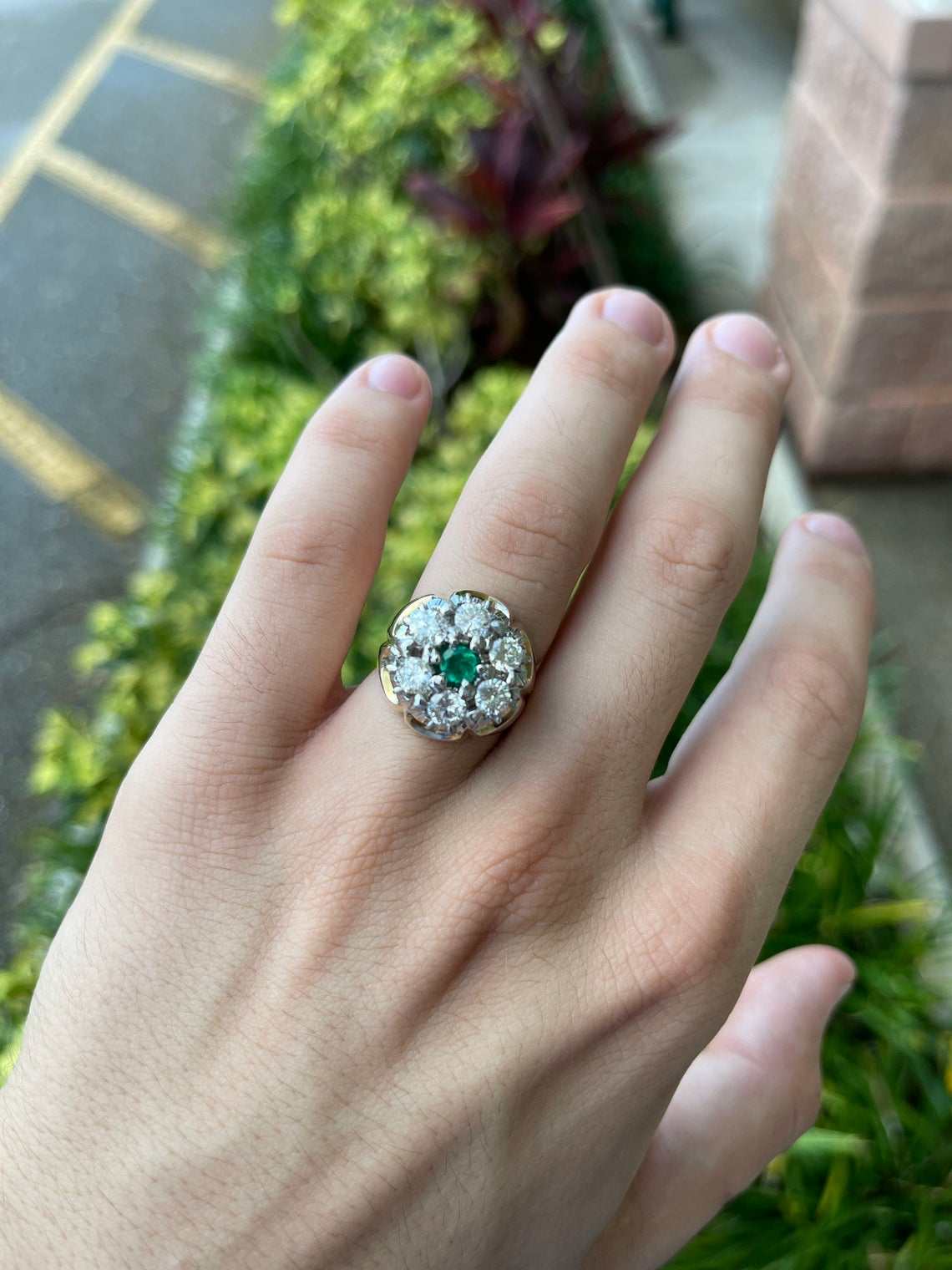 2.28tcw 19.3mm Wide 14K Gold Men's Diamond & Emerald Halo Cluster Ring for Wedding, Engagement, Anniversary & Special Occasions