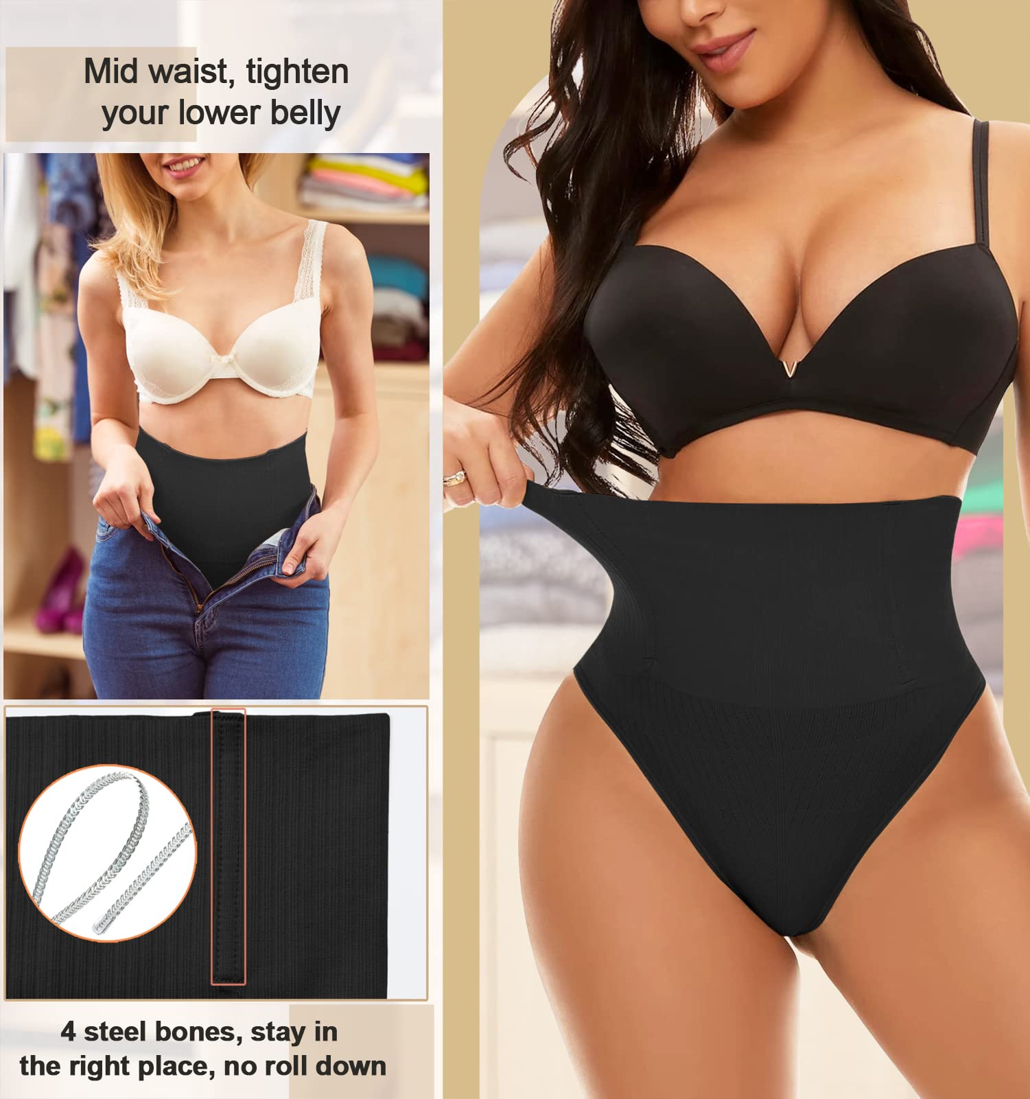 Jenbou Tummy Control Thong Shapewear for Women - Seamless Butt Lifter Panties & Body Shaper Underwear | Slimming Girdle for Everyday Wear, Special Occasions & Postpartum Recovery