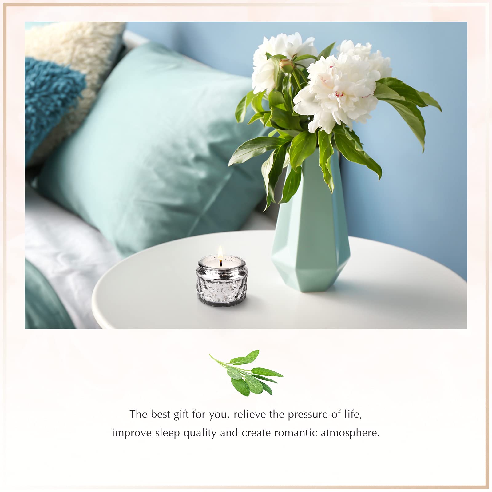 Romantic Sage & Sea Salt Scented Soy Candle with Essential Oils | 100% Natural Smokeless Candle for Sleep & Relaxation | Aromatherapy for Bedroom, Bath & Meditation