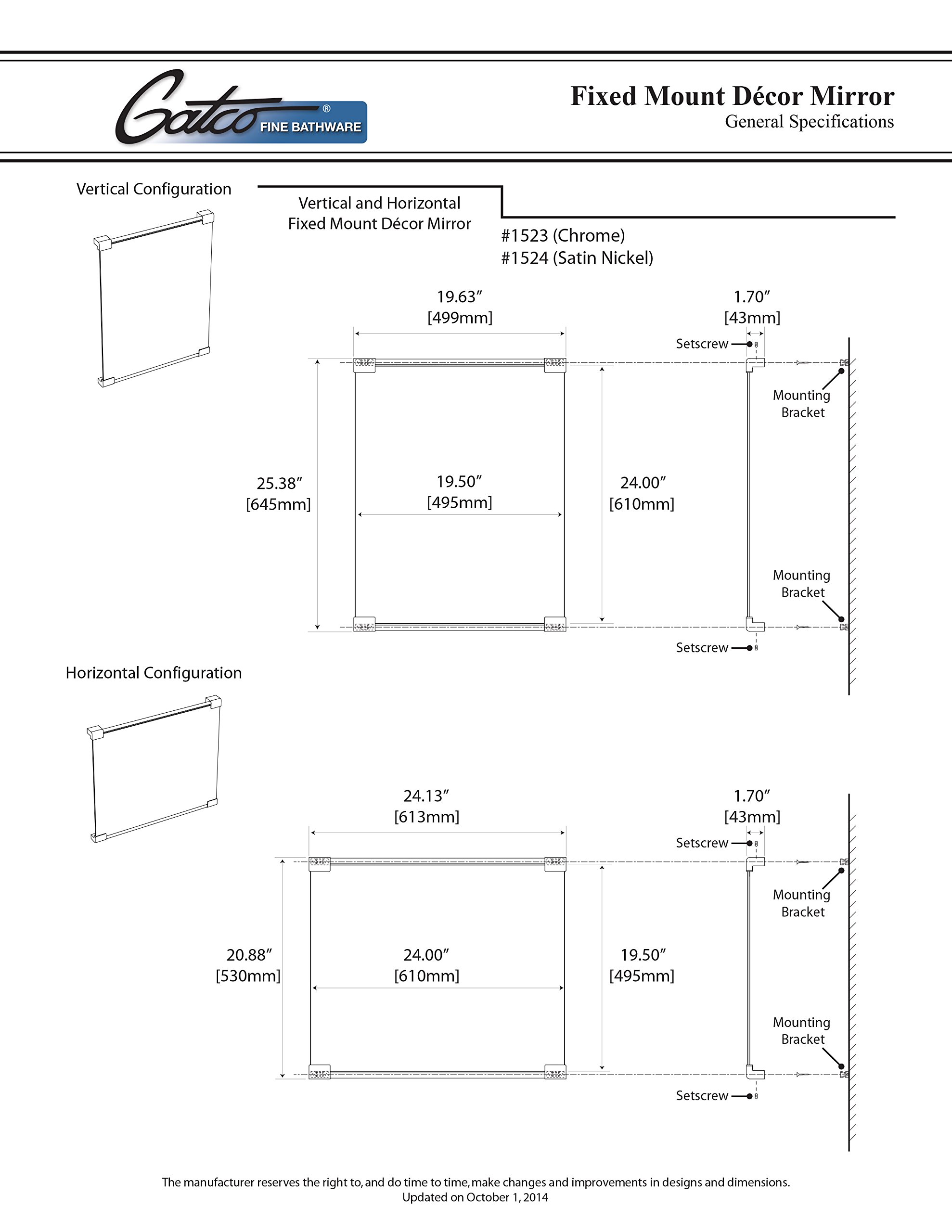 Gatco 1523 Chrome Fixed Mount Wall Mirror 24 Inch - Elegant Bathroom Vanity Mirror for Home Decor & Makeup Application
