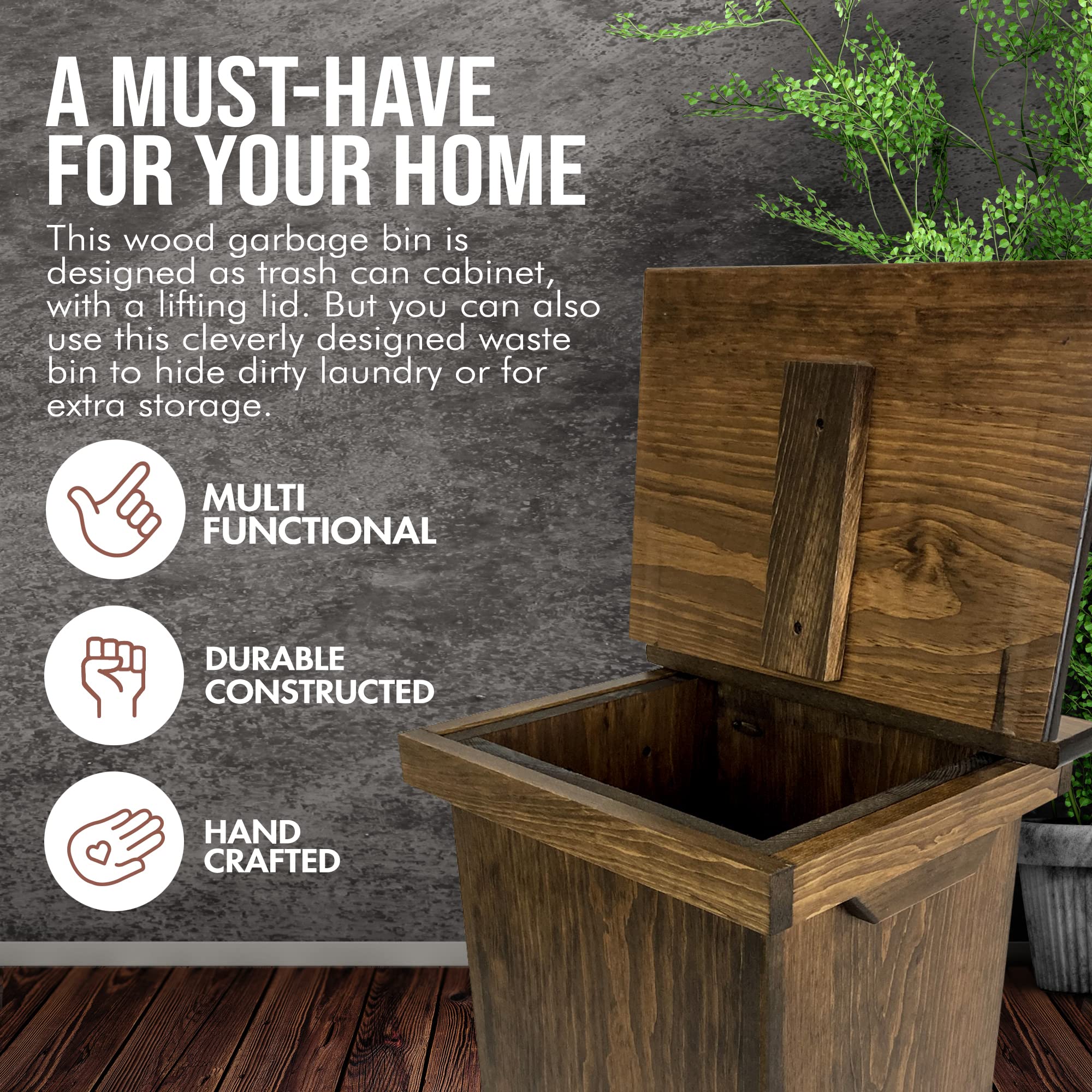 Amish-Made Wooden Hidden Trash Can Cabinet - Handcrafted Walnut Waste Bin Storage with Concealed Design | Stylish Kitchen Garbage Can for Home, Office & Restaurant Use
