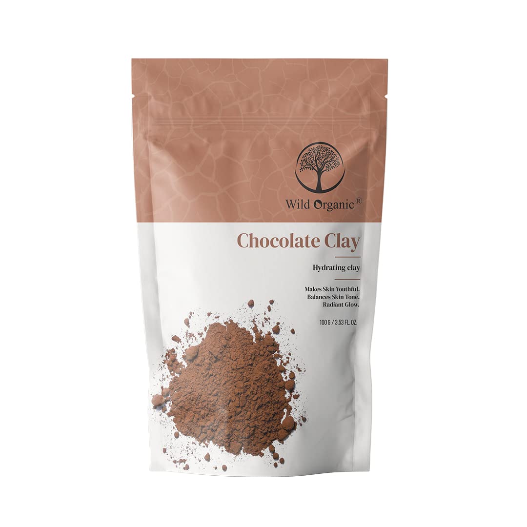 Organic Wild Chocolate Clay Powder - 100g Hydrating & Detoxifying Mask for Skin & Hair - Radiant Glow, Balances Skin Tone, Anti-Aging - Perfect for Spa Day & Self-Care Routine