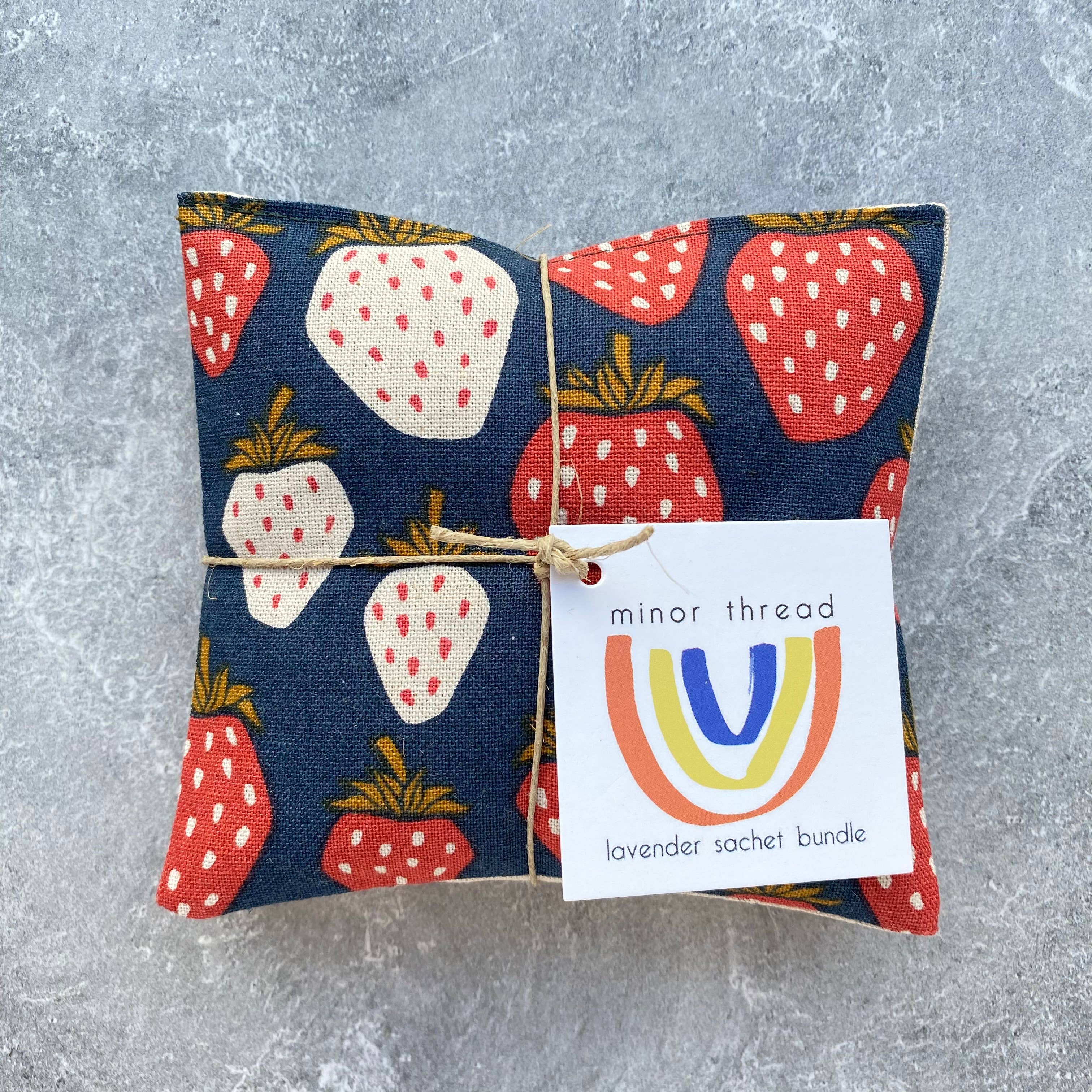 Lavender Sachet Bundle - Navy Blue Strawberry Canvas Scented Bags for Drawers, Closets & Gift Giving | Aromatherapy Home Decor