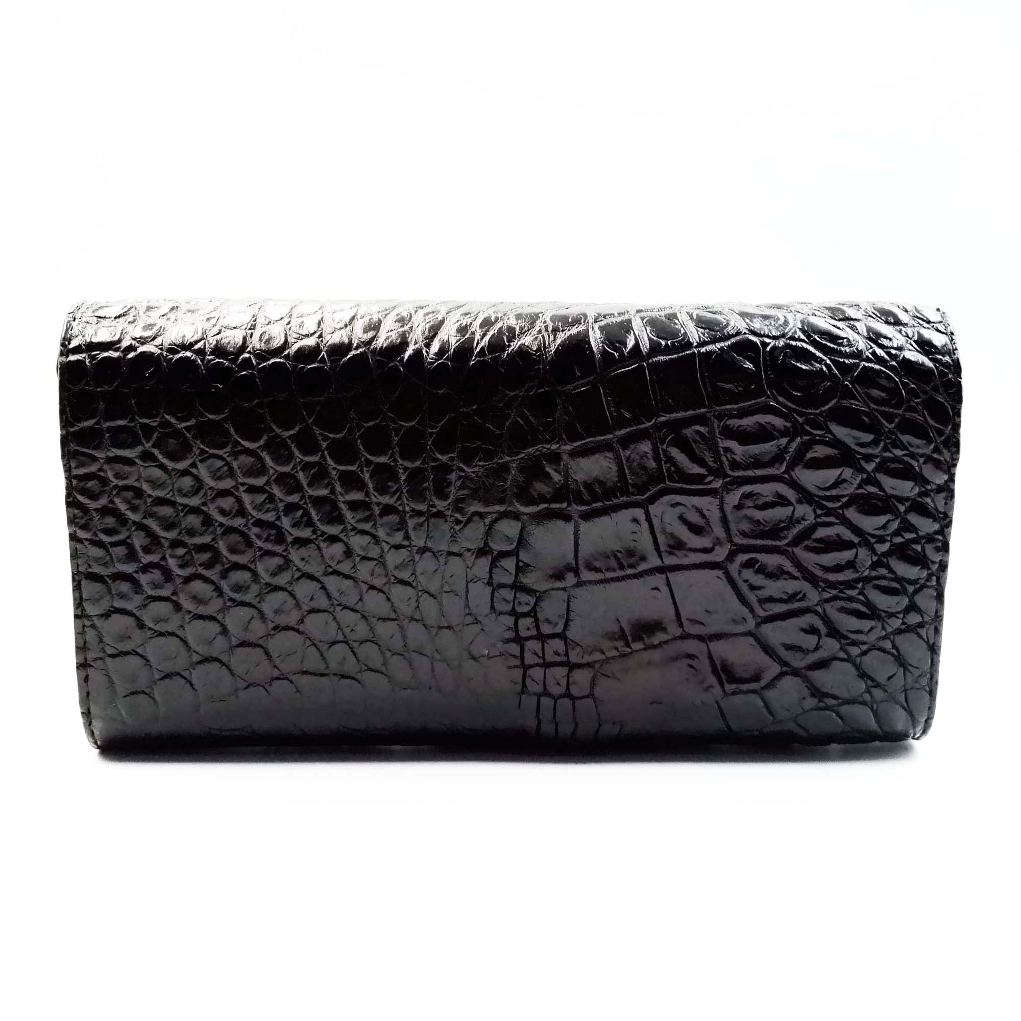Stylish Black Crocodile Leather Women's Tri-Fold Wallet with Backbone Design - Perfect for Evening Parties, Business Meetings & Everyday Use