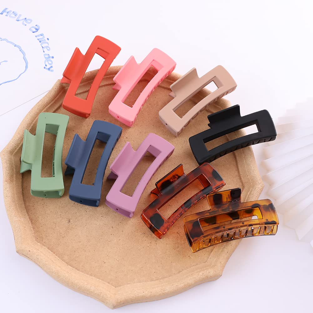 10 Pcs Large Claw Clips for Thick Hair - Strong Hold Square Jaw Hair Clips, Non-Slip Big Rectangle Hair Clips for Women & Girls - Perfect for Updos, Ponytails & Everyday Hairstyles