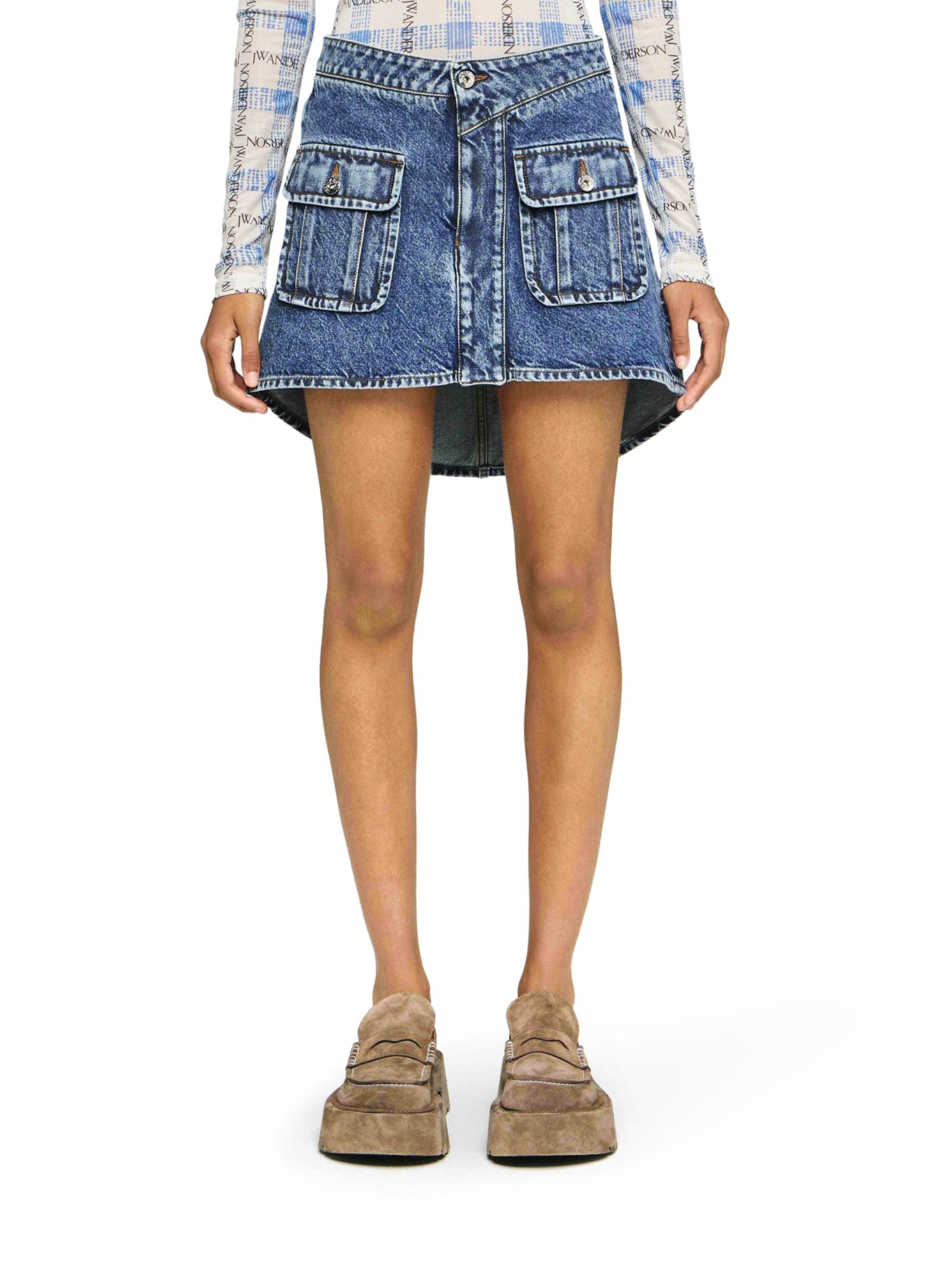 Stylish Curved Patch Pocket Mini Skirt for Women | Trendy A-Line Denim Skirt | Perfect for Casual Outfits, Parties & Date Nights