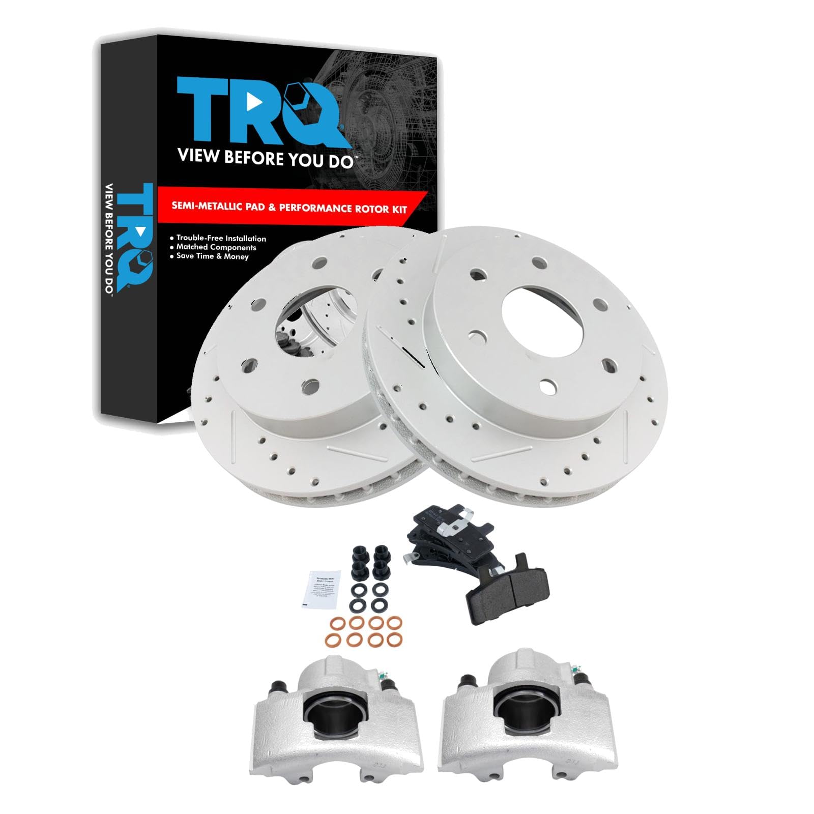 TRQ Front Metallic Brake Pads & Performance Rotors Kit for Chevy Silverado, GMC Sierra 1500/2500/3500 - High-Performance Braking for Towing & Off-Road Adventures