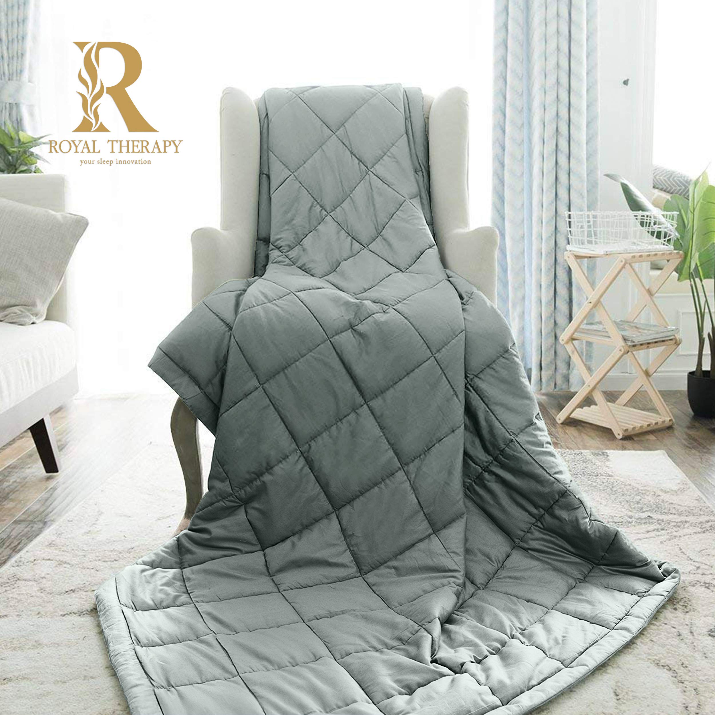 Royal Therapy Weighted Blanket 15lbs - 100% Cotton Heavy Blanket with Premium Glass Beads for Adults (48