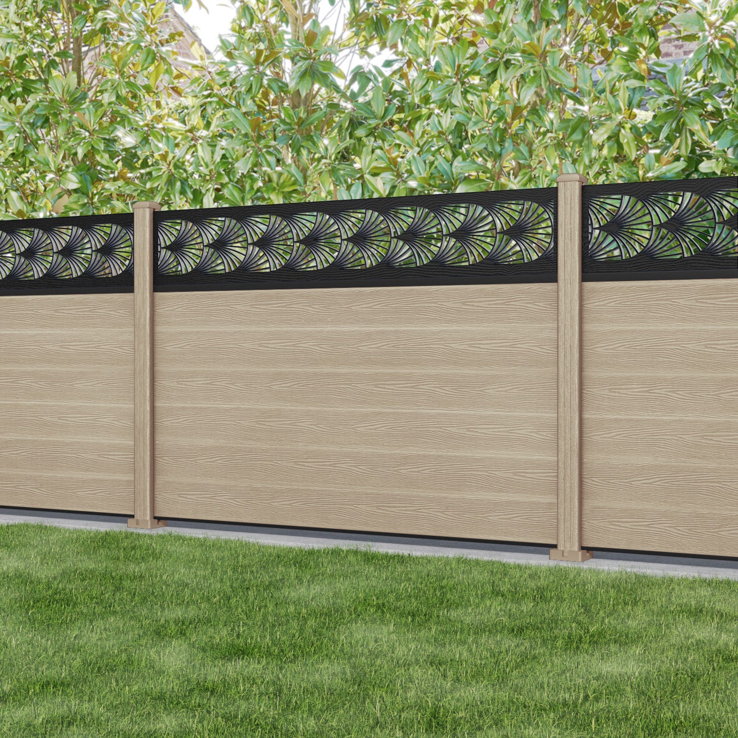 Classic Laurel Fence Panel - Light Oak Composite Wood Privacy Fence with Durable Posts | Outdoor Garden, Backyard, and Patio Fencing Solution