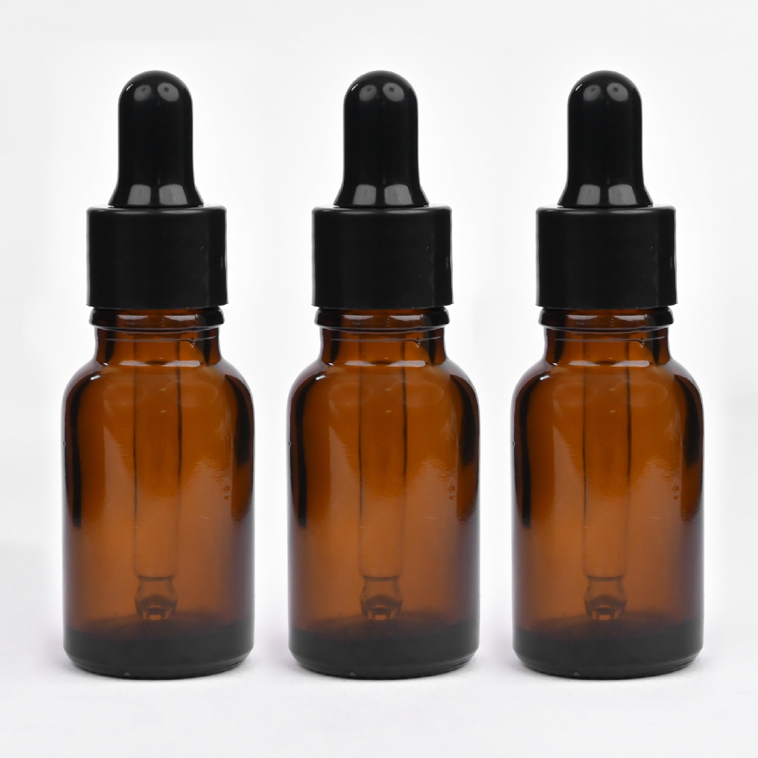 10ML Amber Glass Bottles with Dropper - Leak Proof Essential Oil Containers for DIY Serums, Perfumes & Aromatherapy - Pack of 3 (Black Sleeve & Silicone Teat) - Refillable Travel Size Bottles for Skincare & Home Use