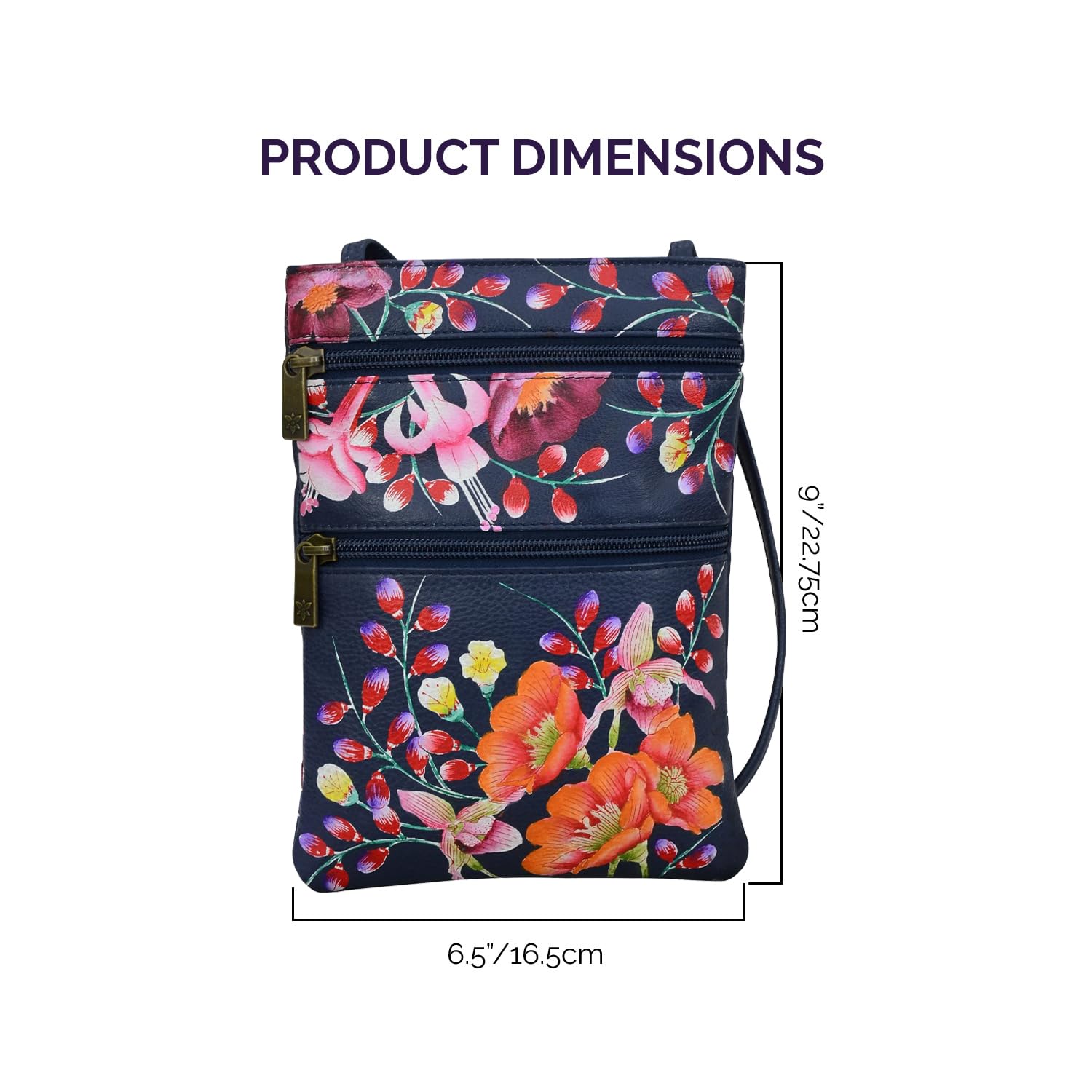 Anuschka Women's Hand Painted Genuine Leather Crossbody Purse - Mini Double Zip Travel Bag with Magnetic Closure, ID Holder & Optical Case - Perfect for Daily Use, Shopping & Travel Accessories