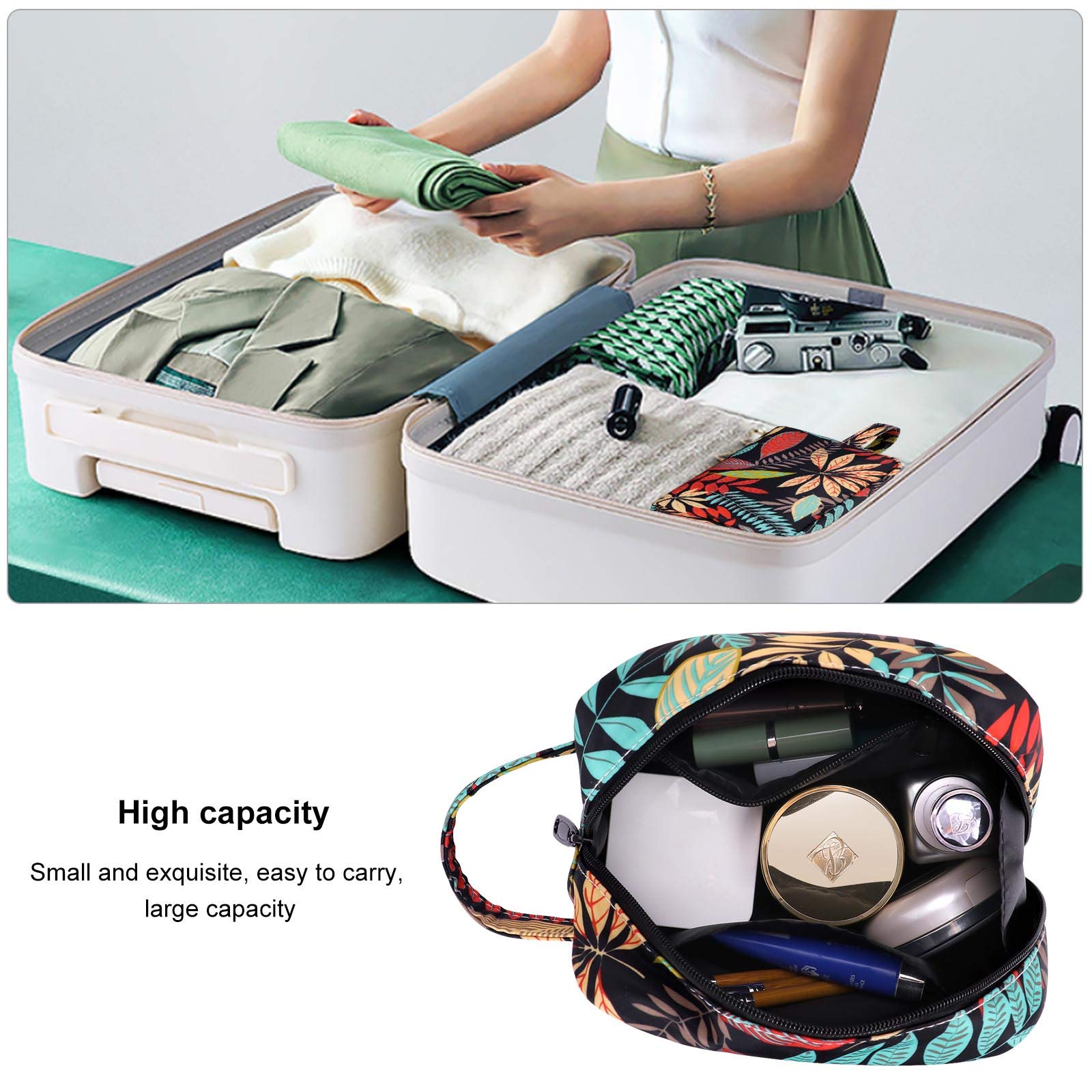 HUAANEGL Floral Cosmetic Bag for Women - Waterproof Travel Toiletry Organizer with Zipper, Makeup Pouch Purse for Daily Use, Gym, Vacation & Business Trips