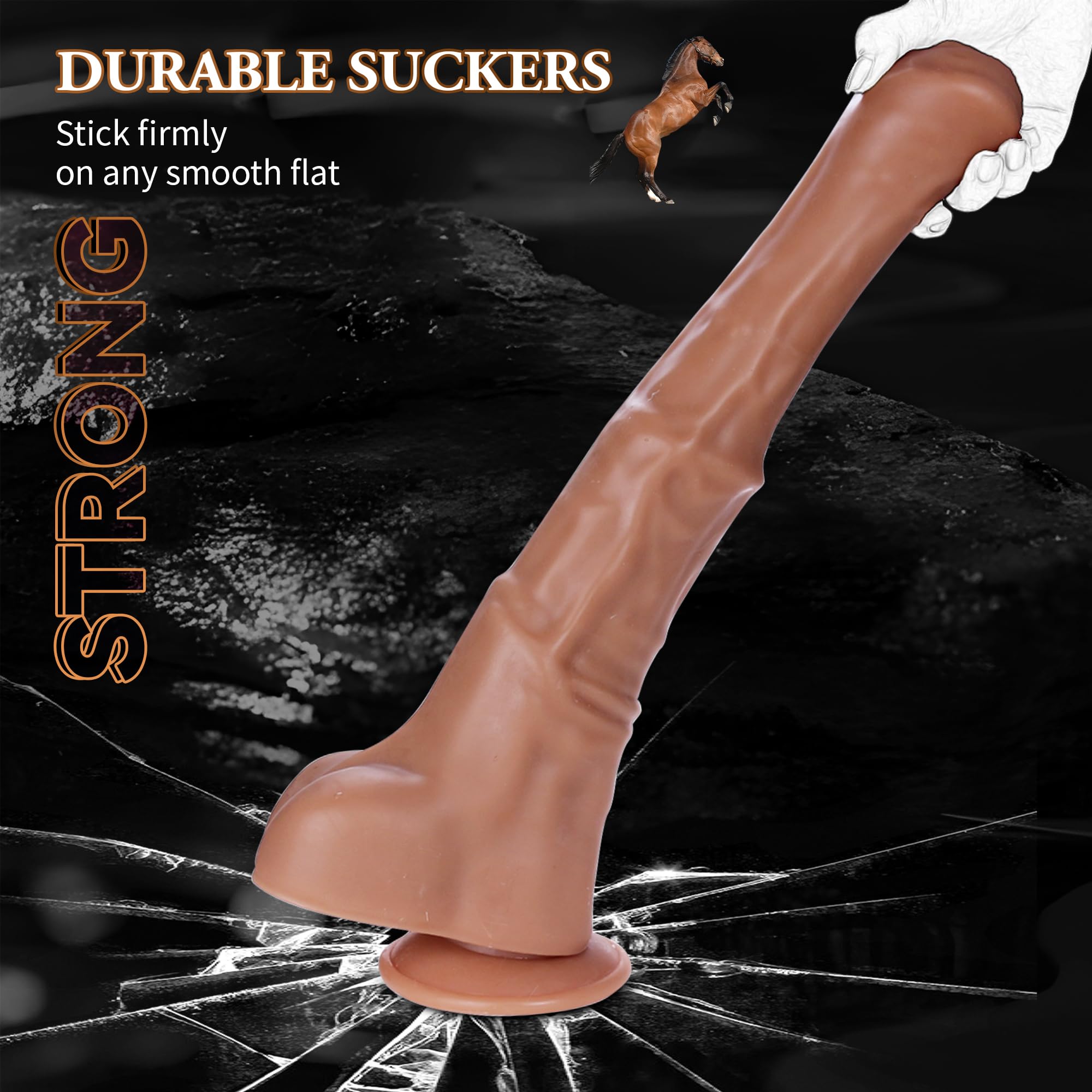 15 Inch Realistic Horse Dildo with Suction Cup - Extra Long Thick Thrusting Anal Sex Toy for Men & Gay Couples - Adult Pleasure Toy for BDSM, Roleplay & Solo Play (Brown)