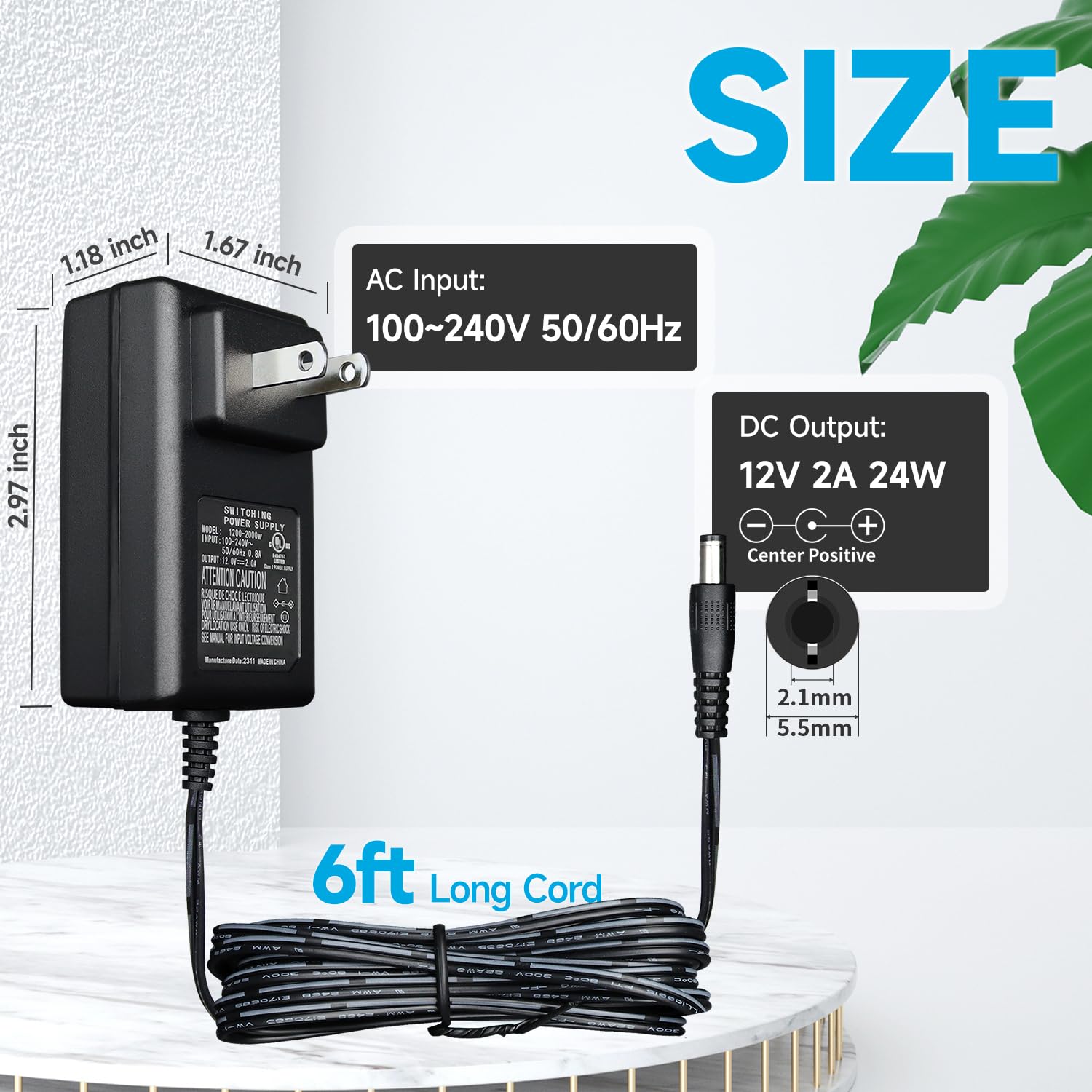 24W Universal Power Adapter 100-240V AC to 12V DC 2A Converter with 4-Port Splitter Cable - Compatible with CCTV Cameras, DVR/NVR Systems, LED Strip Lights - UL FCC CE Certified for Home & Office Security Setup