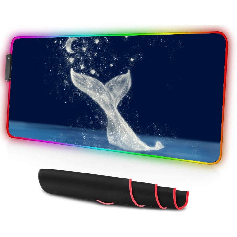 XXL RGB Gaming Mouse Pad with Stitched Edges - 31.5×15.7×0.15 Inch Glowing LED Mouse Mat, Custom Nebula Mandala Design, Non-Slip Rubber Base - Ergonomic Extended Desk Pad for PC Gamers & Office Work