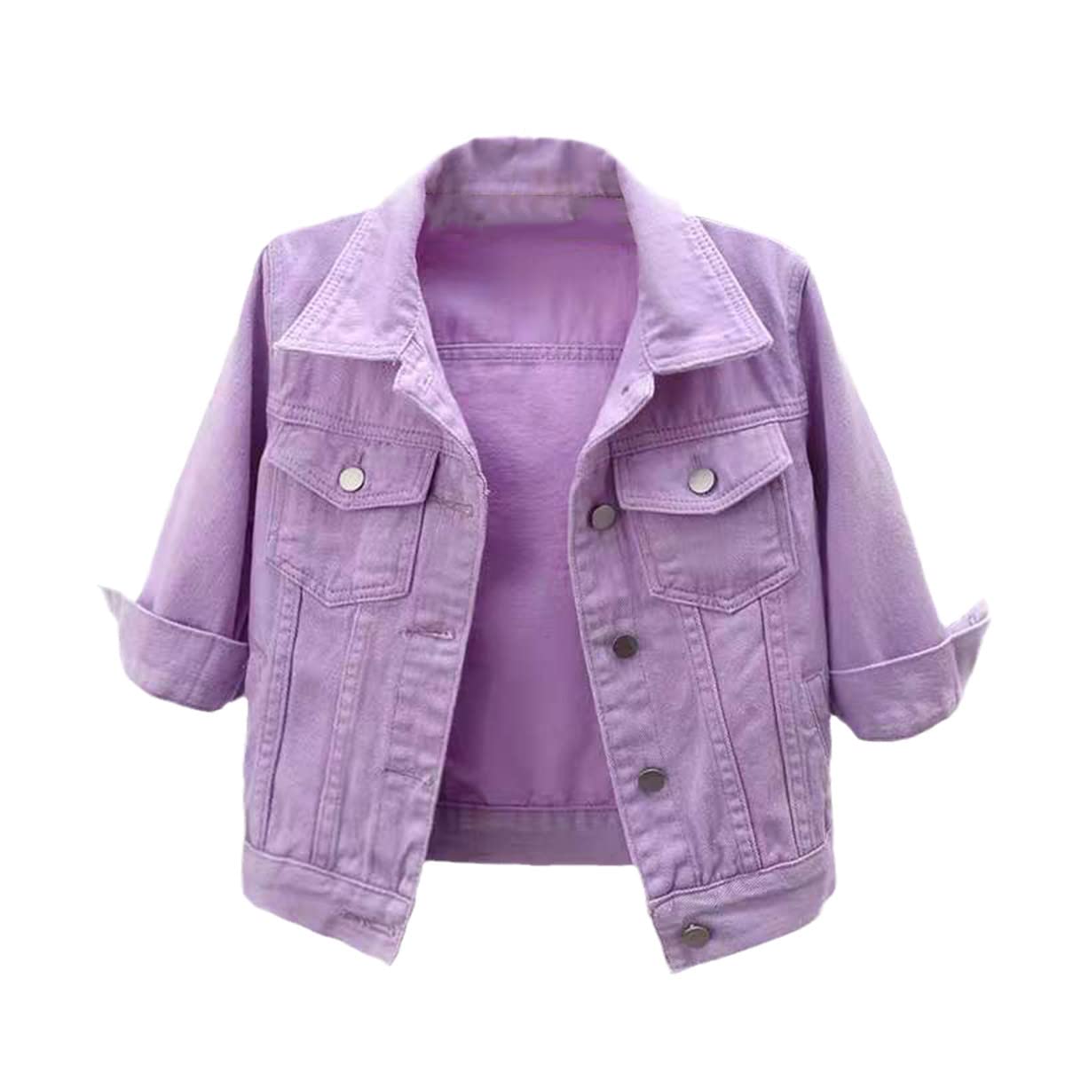 Women's Vintage Denim Jacket - Cropped Slim Fit, Solid Color, 3/4 Sleeve | Casual Outfits, Streetwear & Retro Fashion