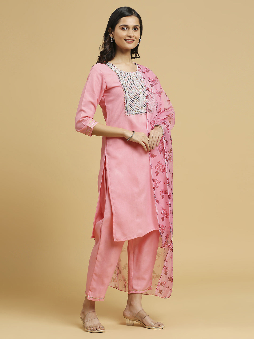 Trendy Baby Pink Floral Printed Cotton Pant Suit for Girls - Perfect for Birthday Parties, Festivals & Special Occasions