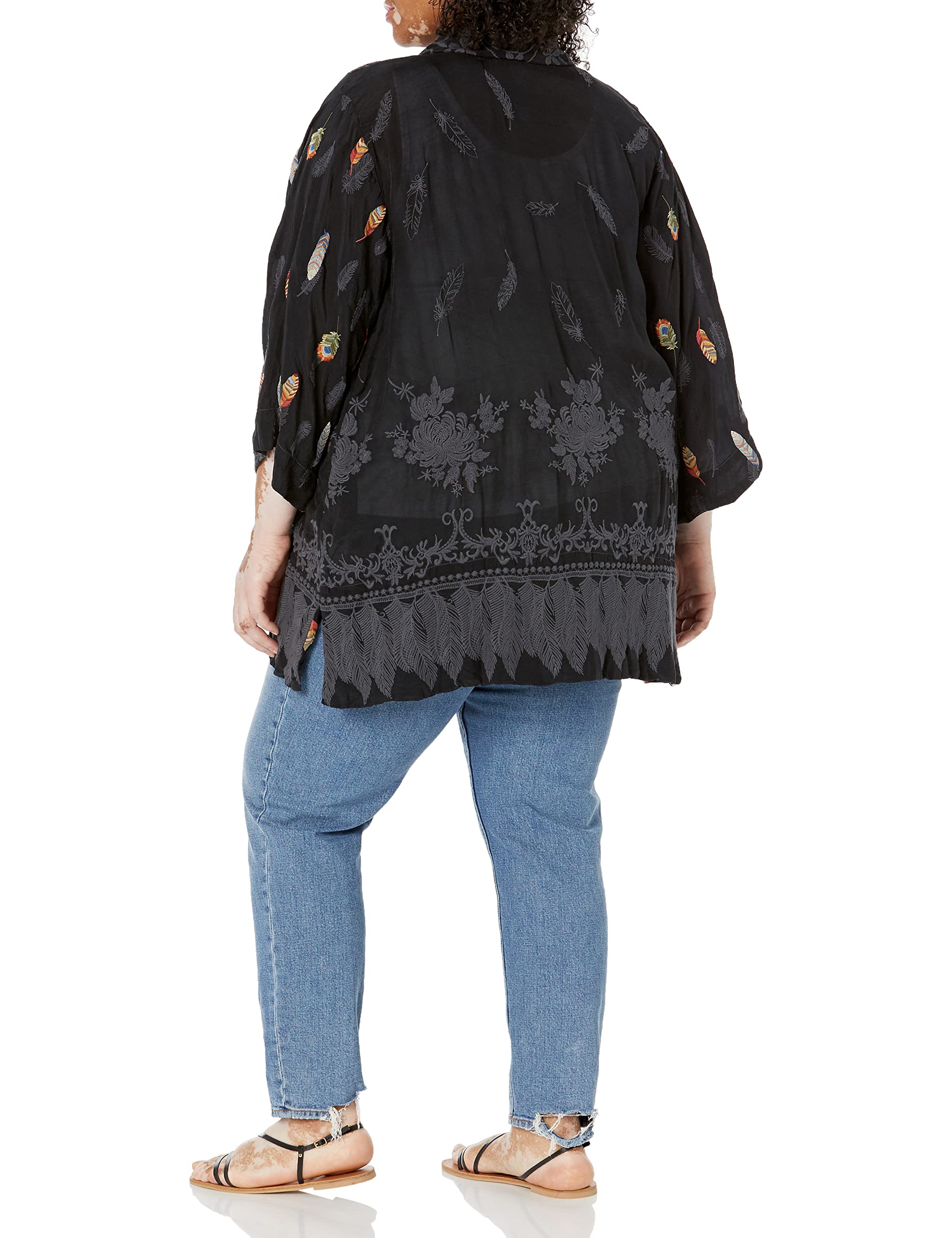 Johnny Was Women's Long Sleeve Kimono Robe - Boho Floral Print Lightweight Cover Up for Beach, Lounge & Special Occasions