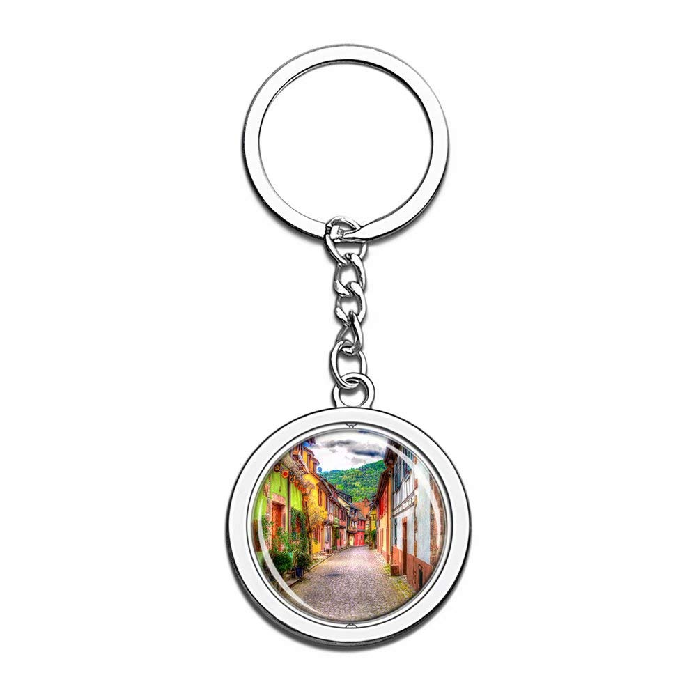 France Kaysersberg Keychain - Stainless Steel Travel Souvenir with Spin Crystal - Perfect Gift for Travel Lovers & City Explorers - Use for Keys, Bags, Backpacks or as Decorative Accessory