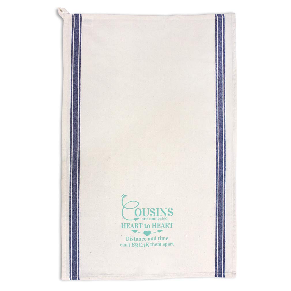 Custom Cousins Connected Heart Kitchen Towels - Funny & Novelty Dish Towels for Long Distance Relationships - Blue Stripe Design Cleaning Supplies | Perfect Gift for Cousins, Family Reunions & Kitchen Decor