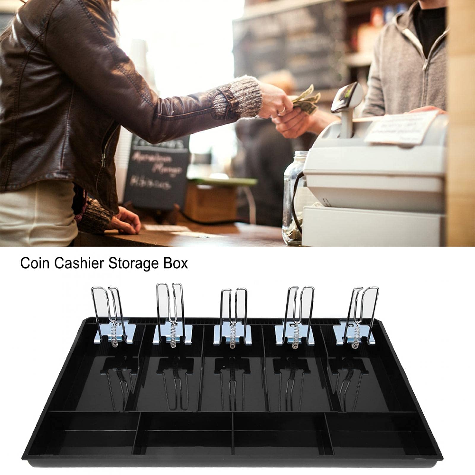 5-Compartment Metal Cash Drawer Register Box with Lock - Black Money Storage for Retail Stores, Restaurants & Small Businesses | Secure Currency Organizer for POS Systems & Cash Handling