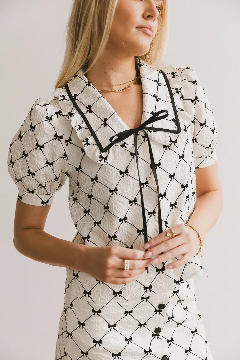 Maia Bow Collared Top - Elegant Women's Blouse for Work & Special Occasions | Final Sale