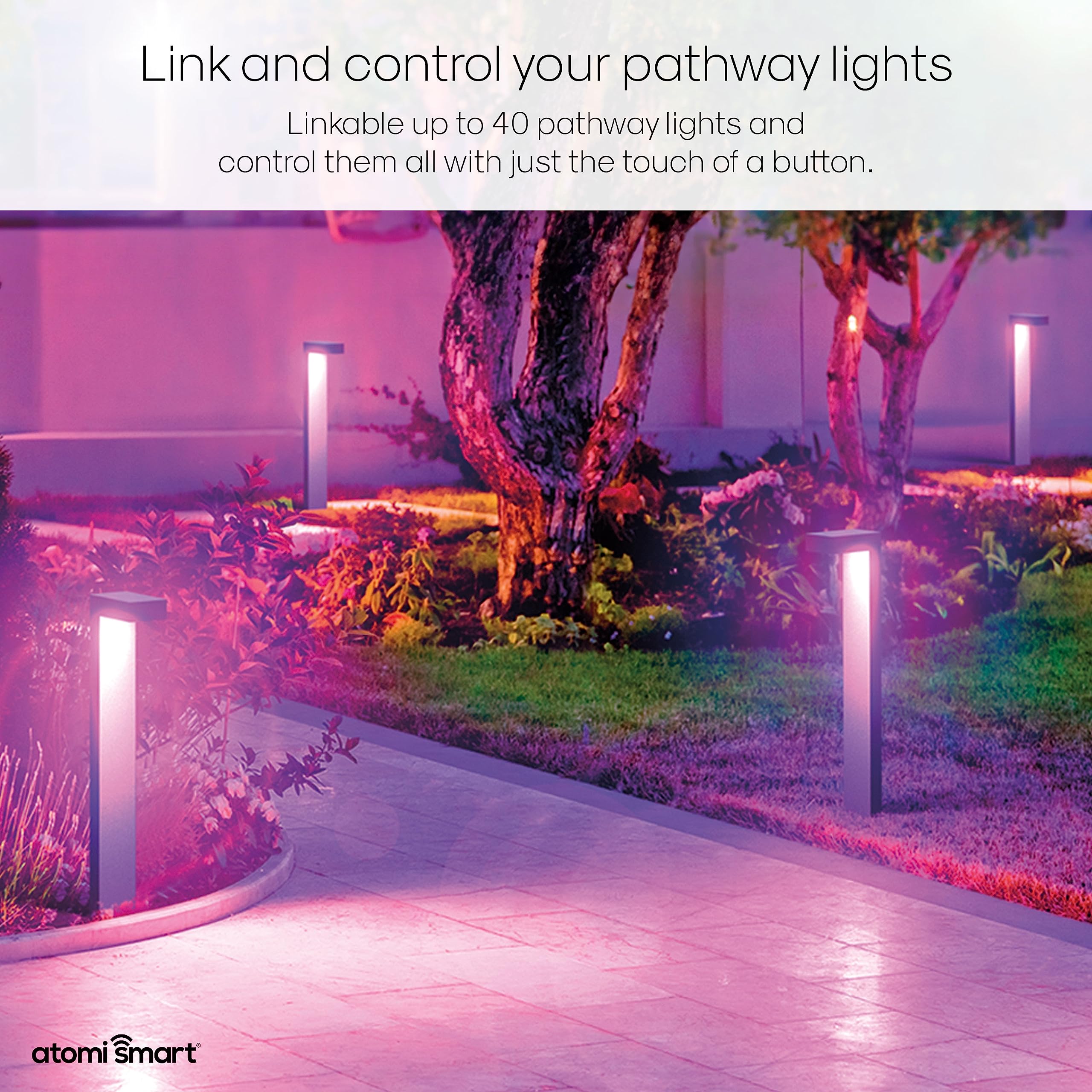 Atomi Smart WiFi LED Pathway Lights - 2-Pack Extension Kit, 800 Lumens, Tunable White & Dimmable, Connect up to 40 Lights, Compatible with 4-Pack Pathway Lights, App & Voice Control (Alexa/Google Assistant) - Perfect for Garden Walkways, Driveways & Landscape Lighting