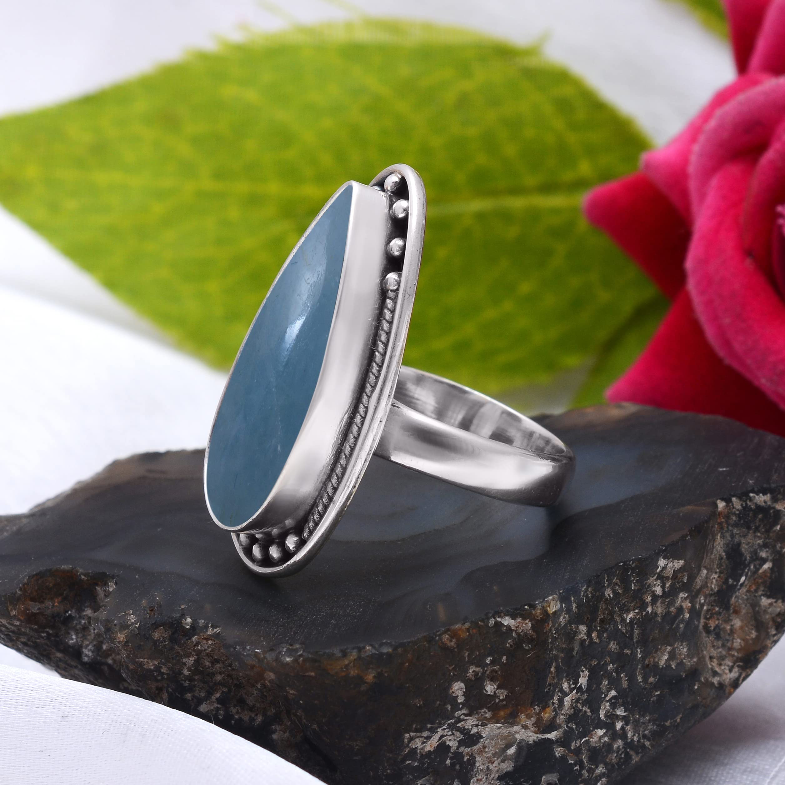 925 Sterling Silver Aquamarine Rings for Women - Handmade Gemstone Jewelry with Blue Aquamarine - Elegant Designer Ring for Everyday Wear & Special Occasions - VSR-209