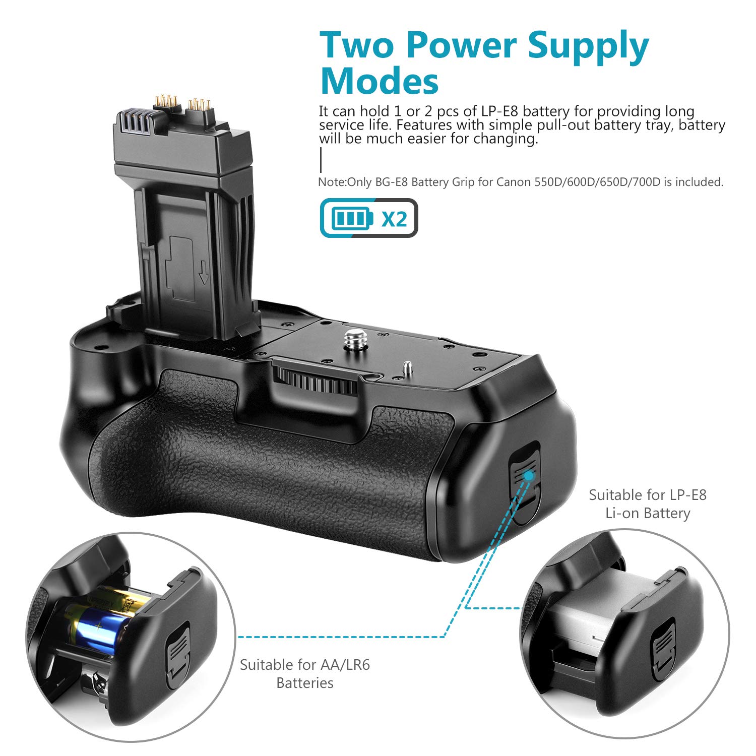 Neewer BG-E8 Battery Grip for Canon EOS 550D 600D 650D 700D / Rebel T2i T3i T4i T5i DSLR Cameras - Extended Power & Comfort for Photography, Travel & Professional Shoots