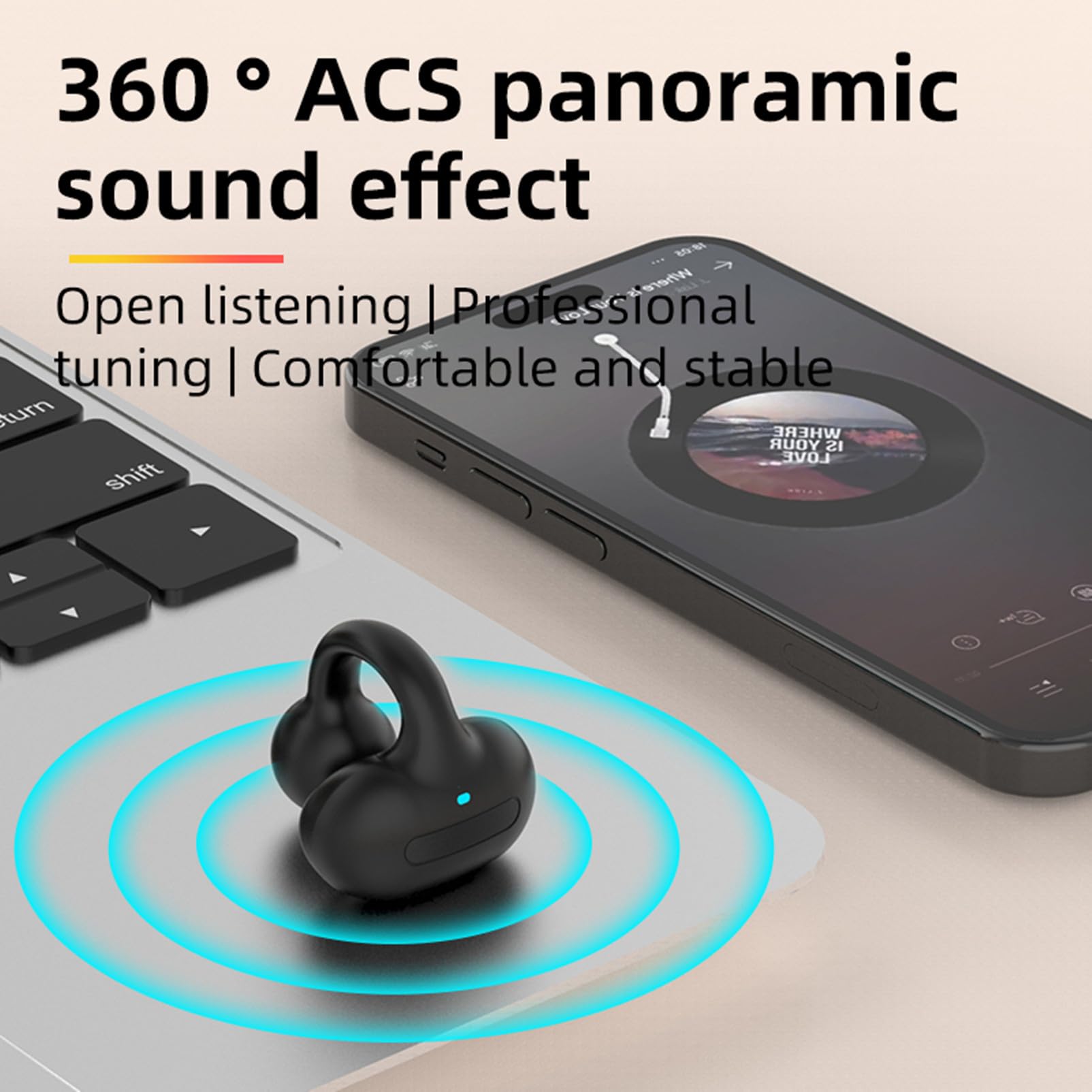 Bluetooth Ear Clip - Single Wireless Open Ear Headphones with Bone Conduction for Workout, Cycling, Running - Secure Fit, Sweatproof (Black) | Perfect for Gym, Outdoor Sports & Active Lifestyle