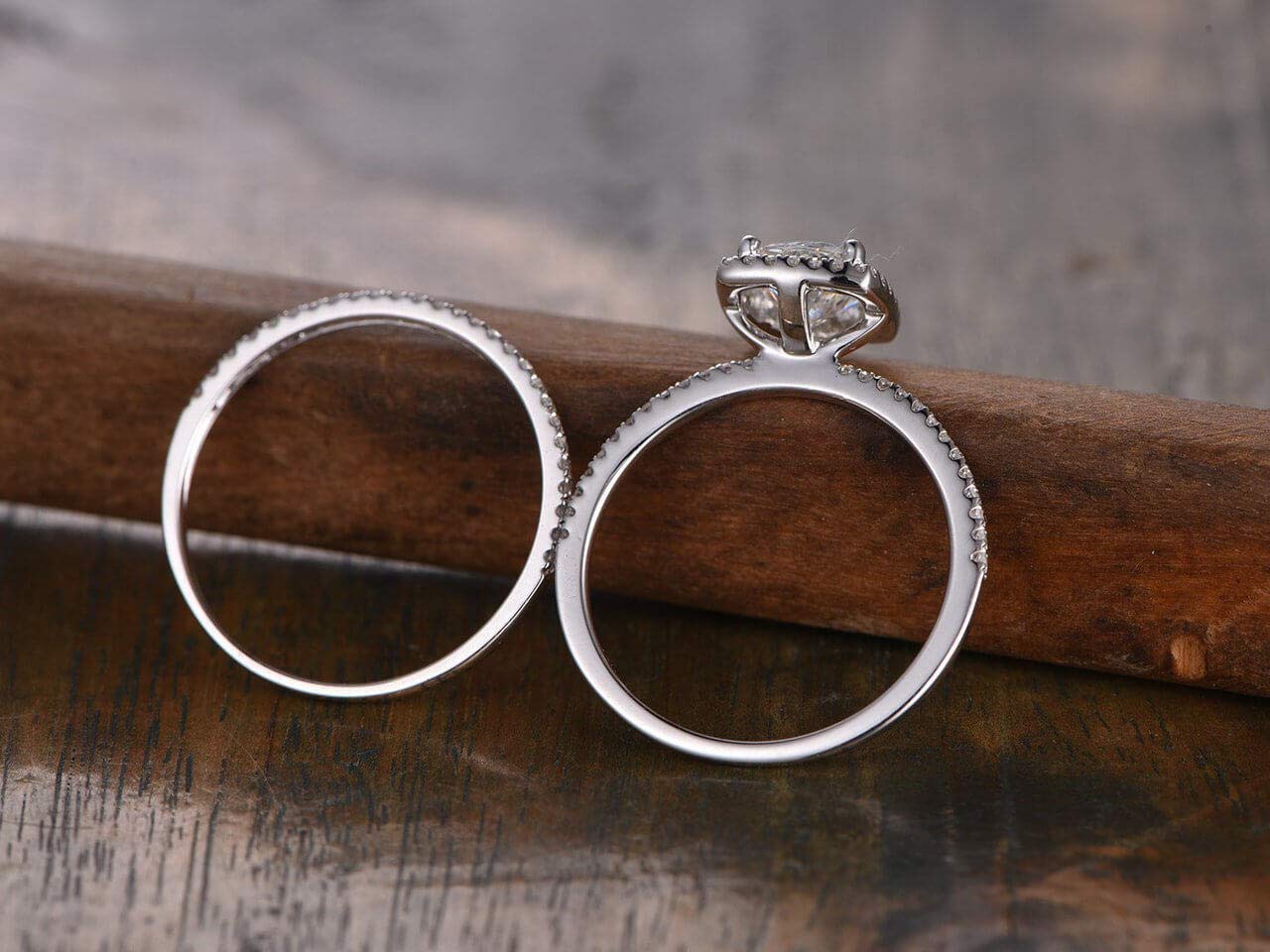 1.50 Carat Halo Moissanite & Diamond Engagement Ring Set in 14K White Gold - Elegant Wedding Ring Set for Proposal, Anniversary Gift, Bridal Jewelry